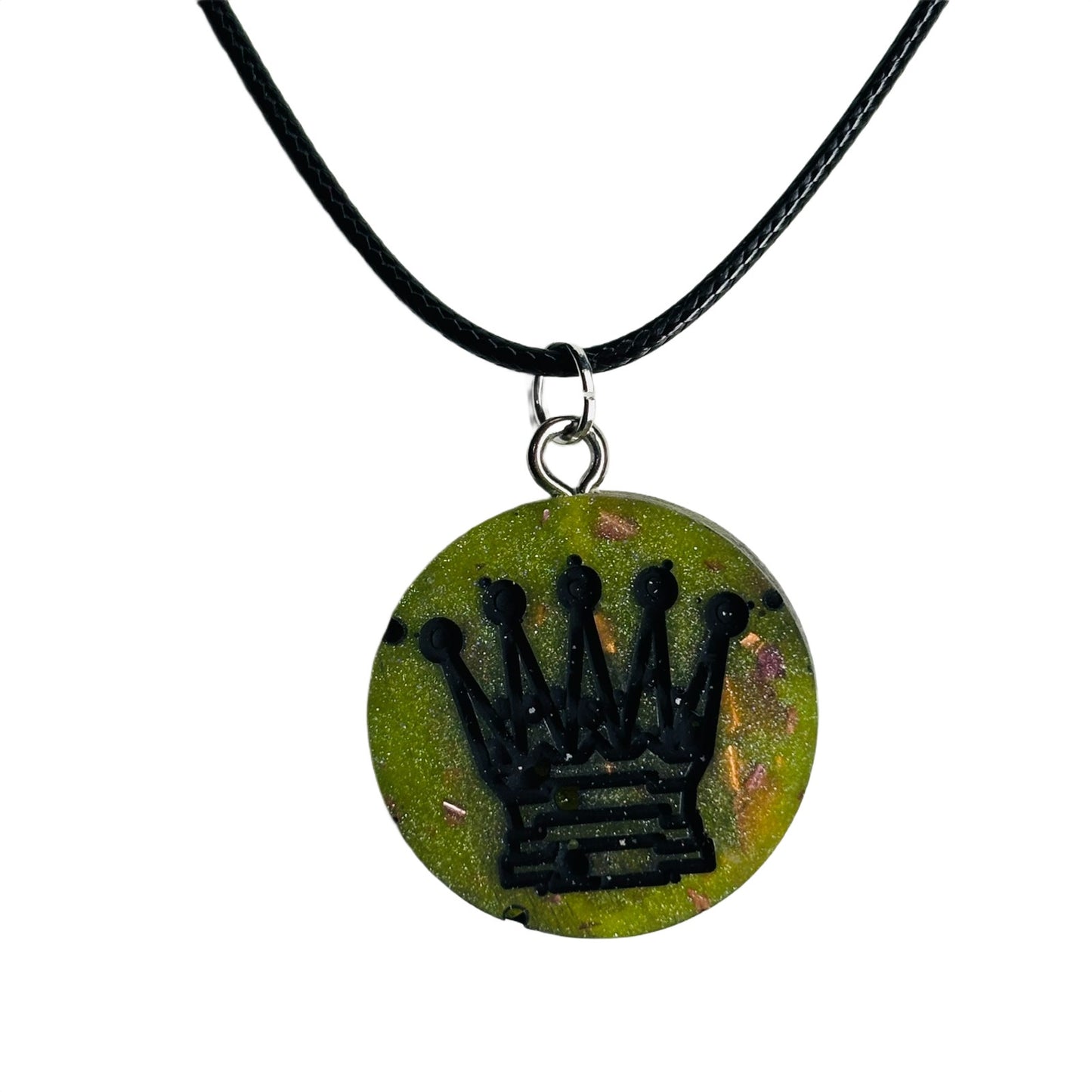 Dark Royalty Green Queen - Handmade Resin Chess Necklace