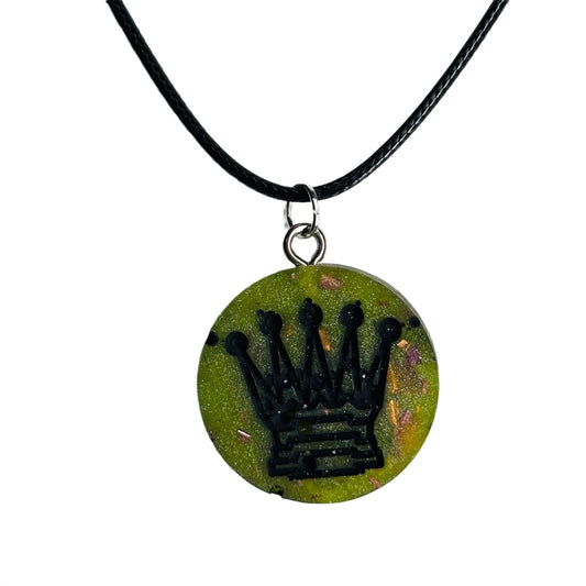 Dark Royalty Green Queen - Handmade Resin Chess Necklace