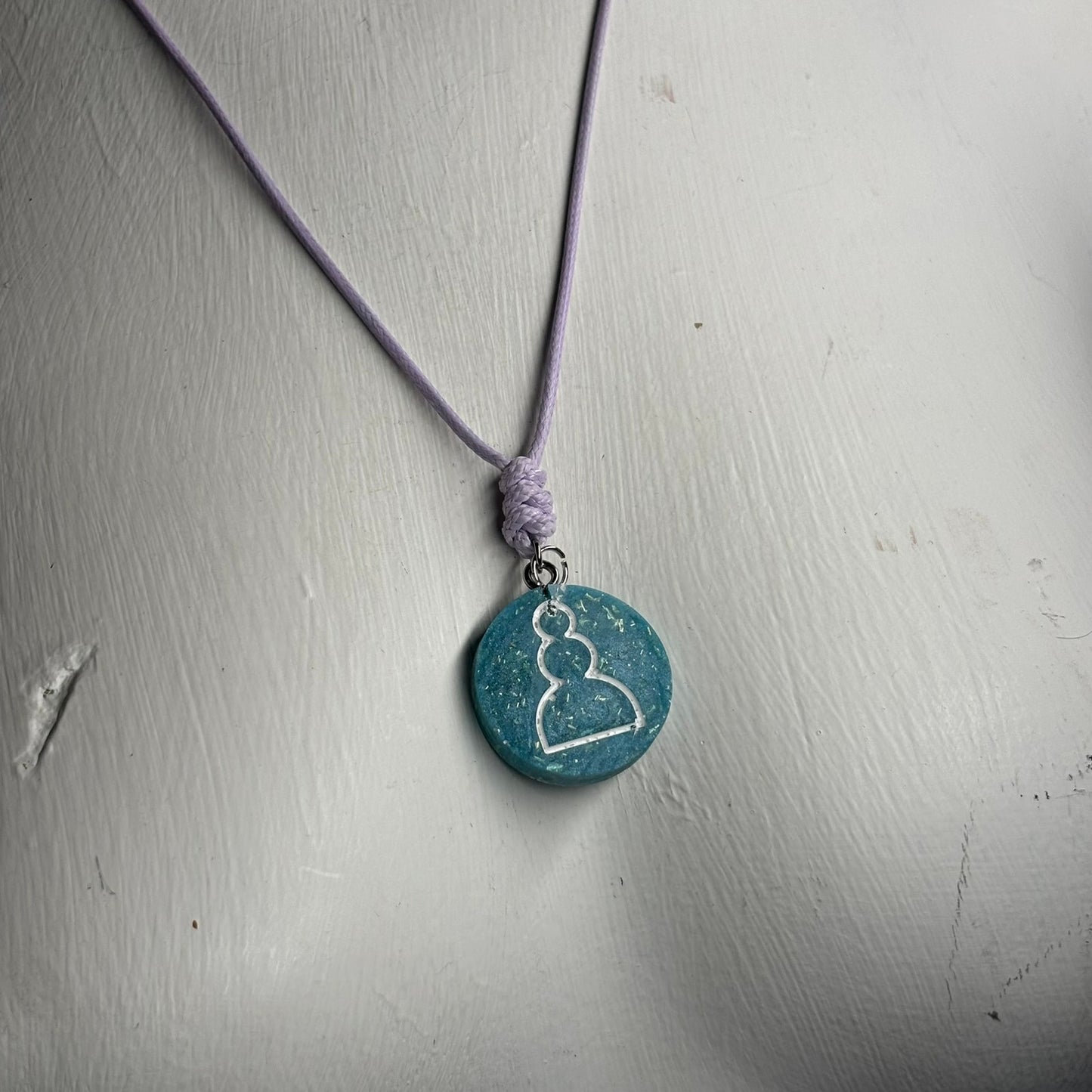 Blue Crystal Pawn - Handmade Resin Chess Necklace