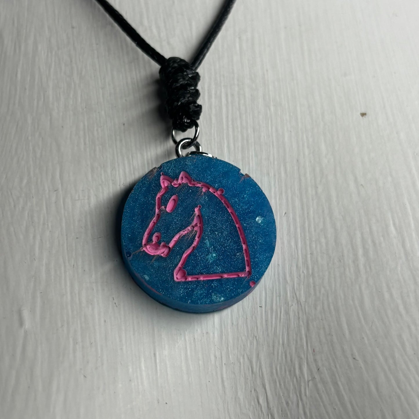 Blue & Pink Knight - Handmade Resin Chess Necklace