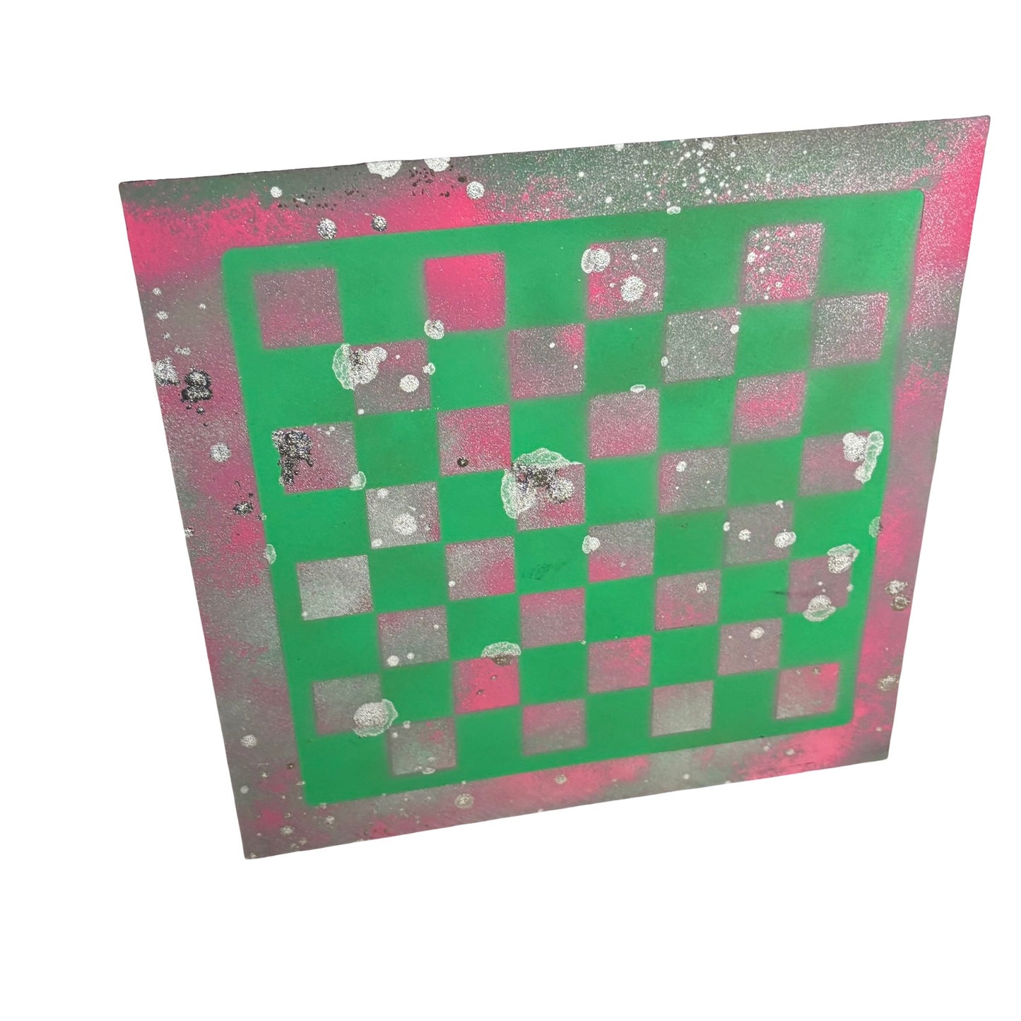 Chrome Pink & Green - Painted Chess Board