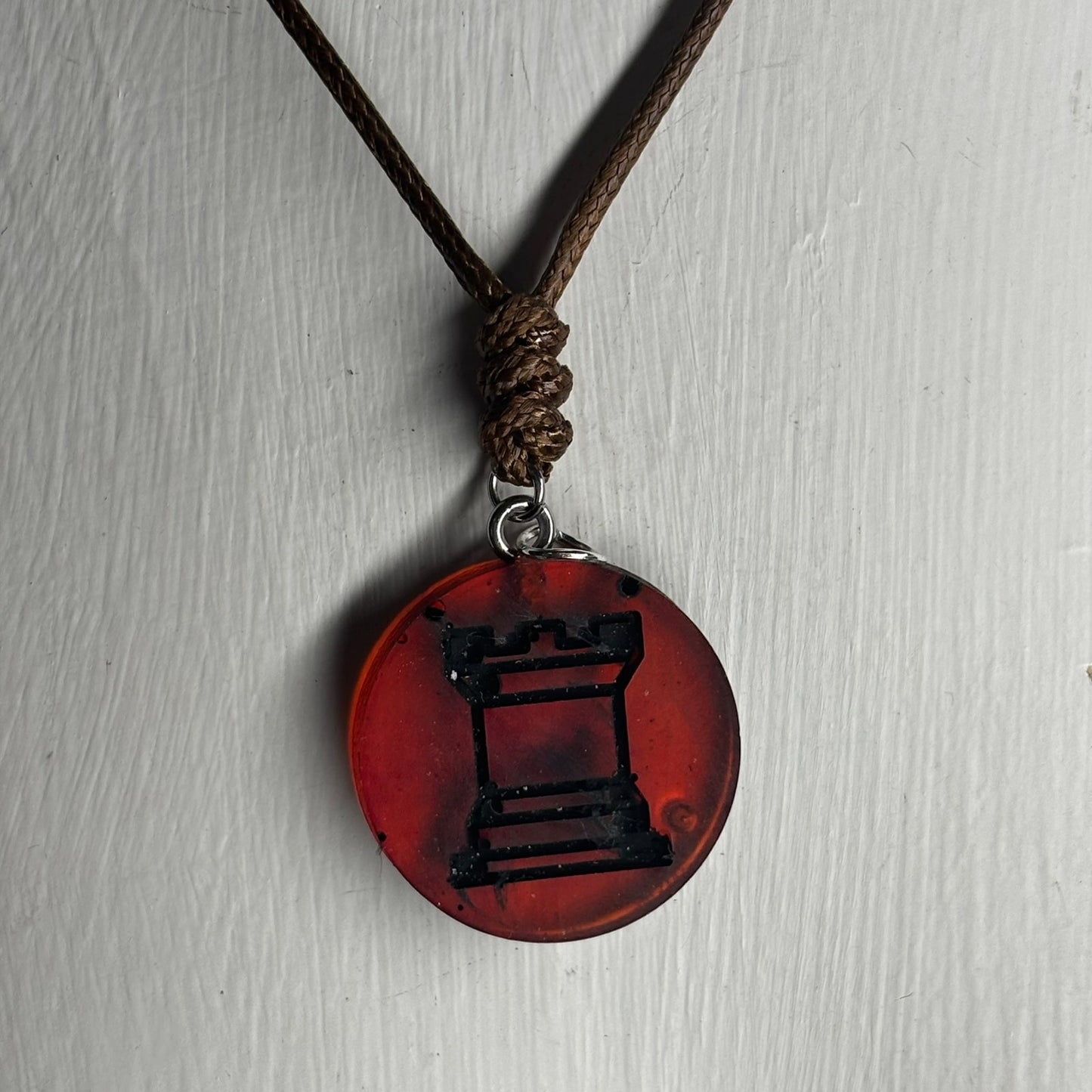Dark Cherry Red Rook - Handmade Resin Chess Necklace