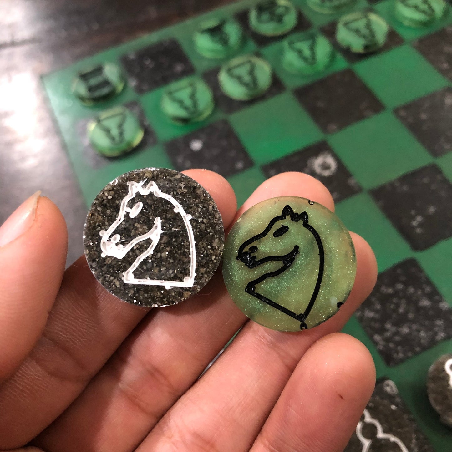 Splendid Green & Black - Painted Chess Set