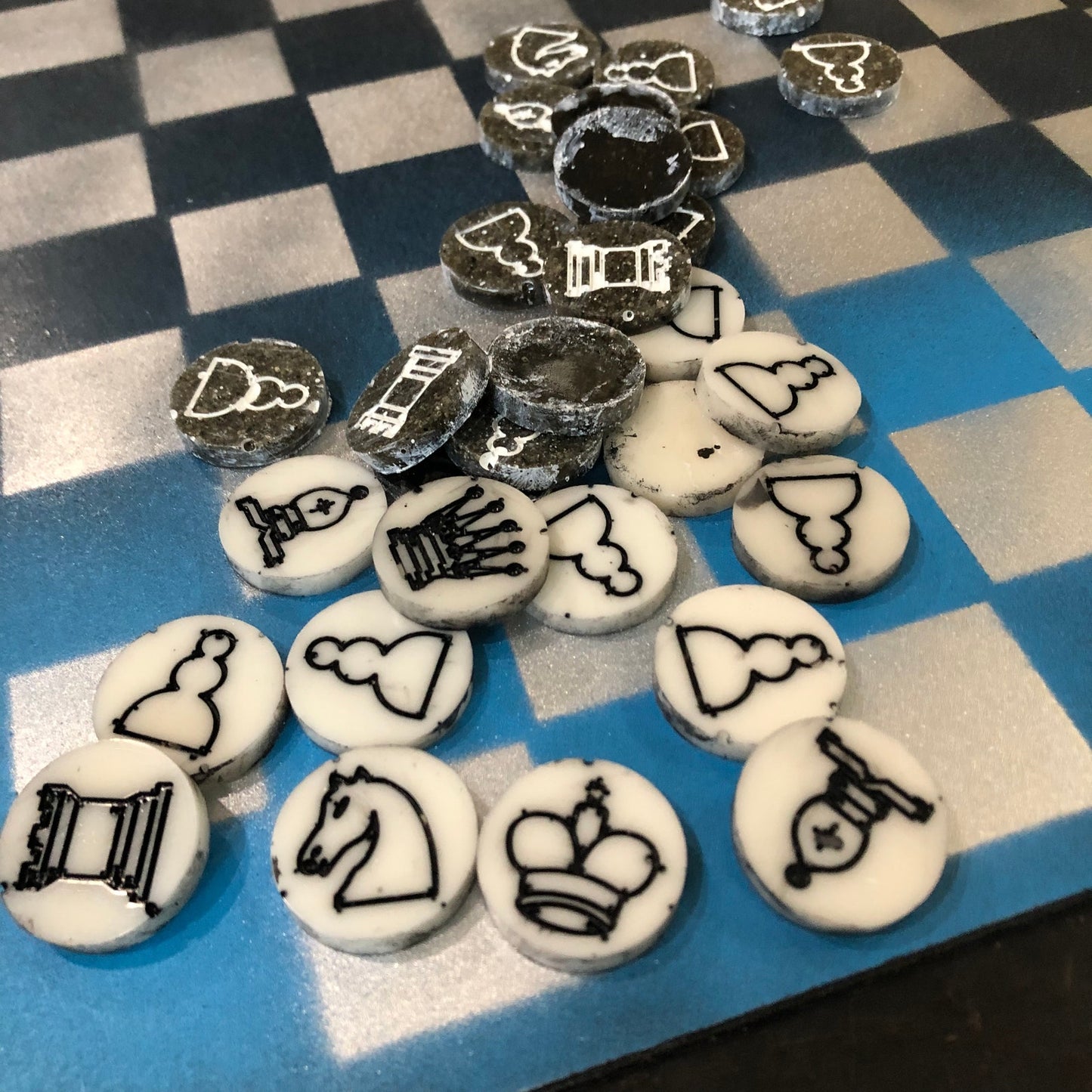 Blue Black & Silver - Painted Chess Set