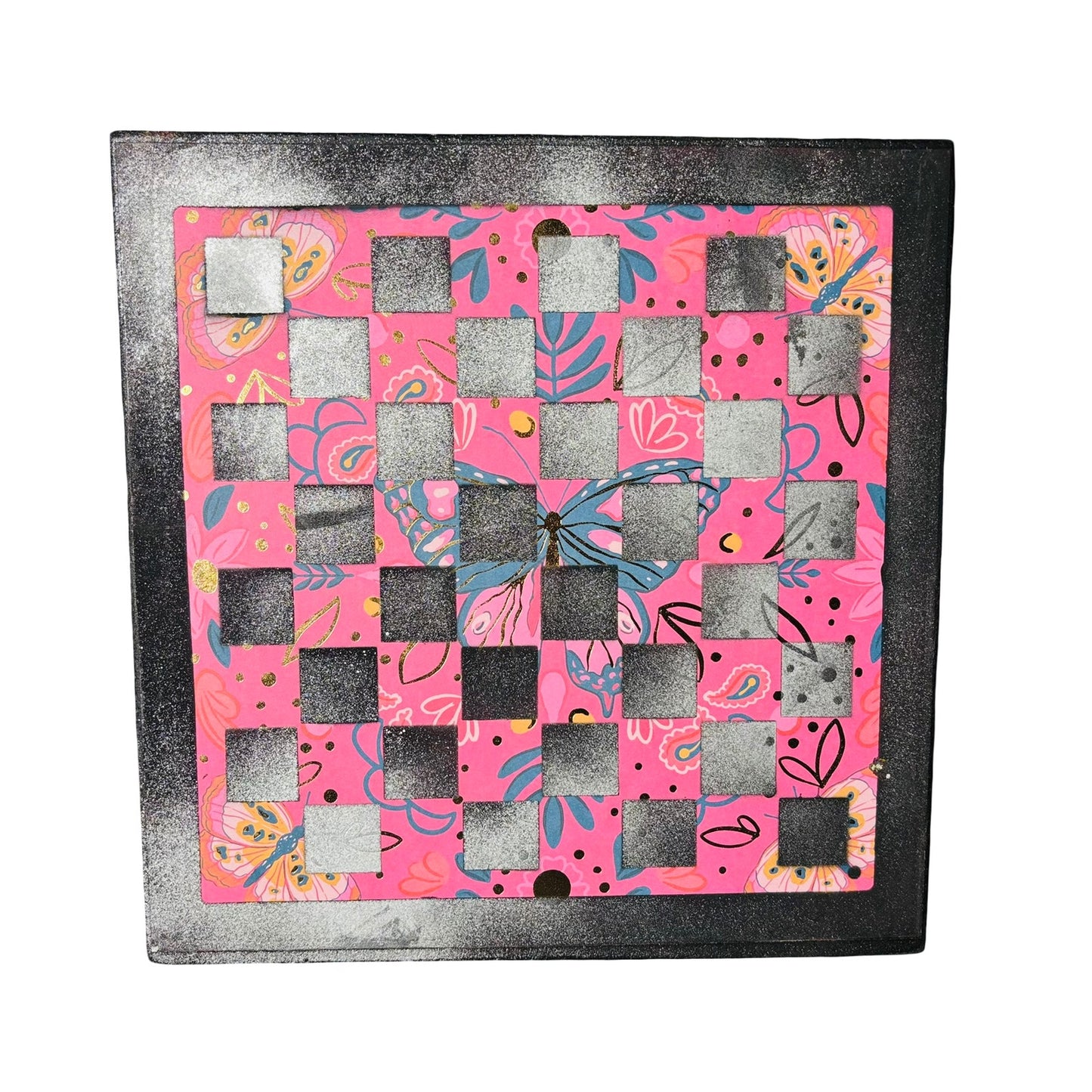 Pink & Black Butterfly - Scrapbook Chess Board