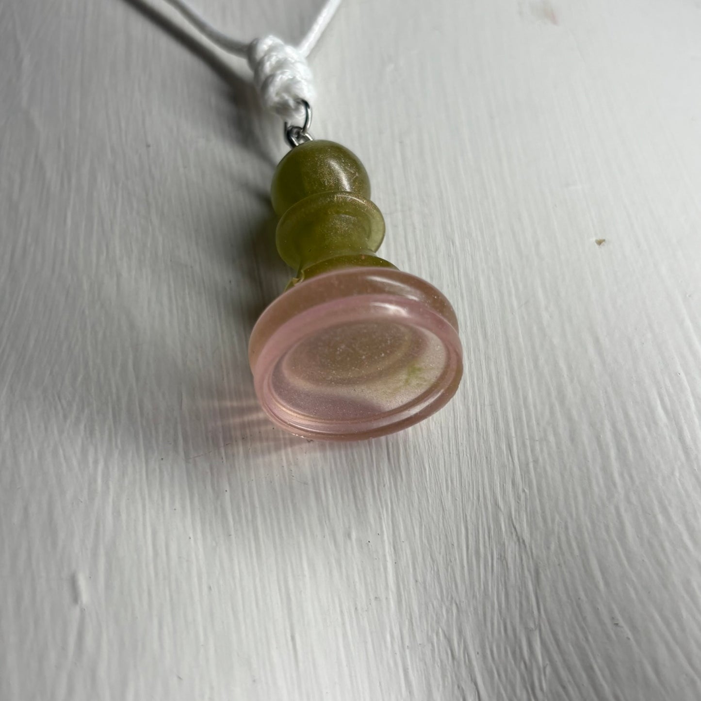 Royal Green & Pink Pawn - Handmade Resin Chess Necklace