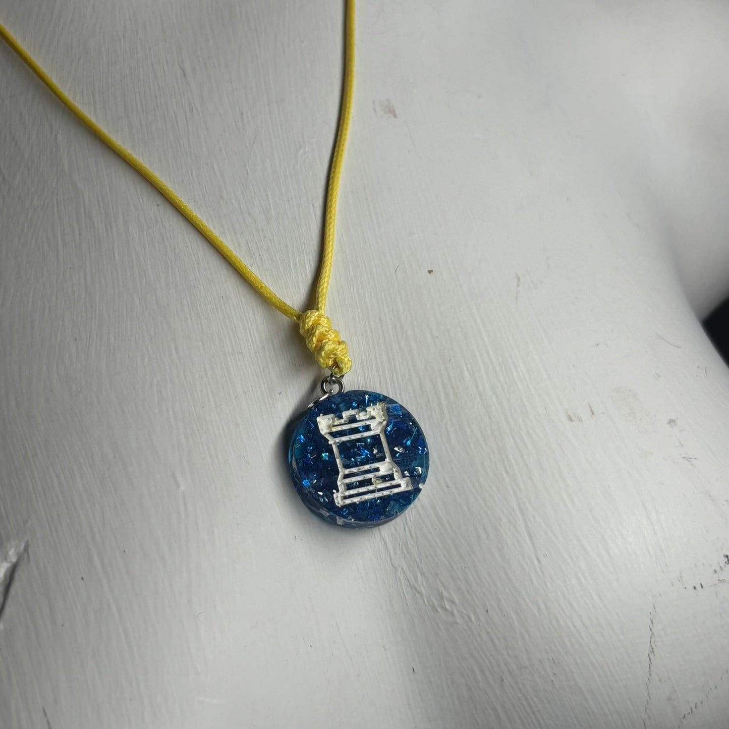 Crystal Ice Blue Rook - Handmade Resin Chess Necklace