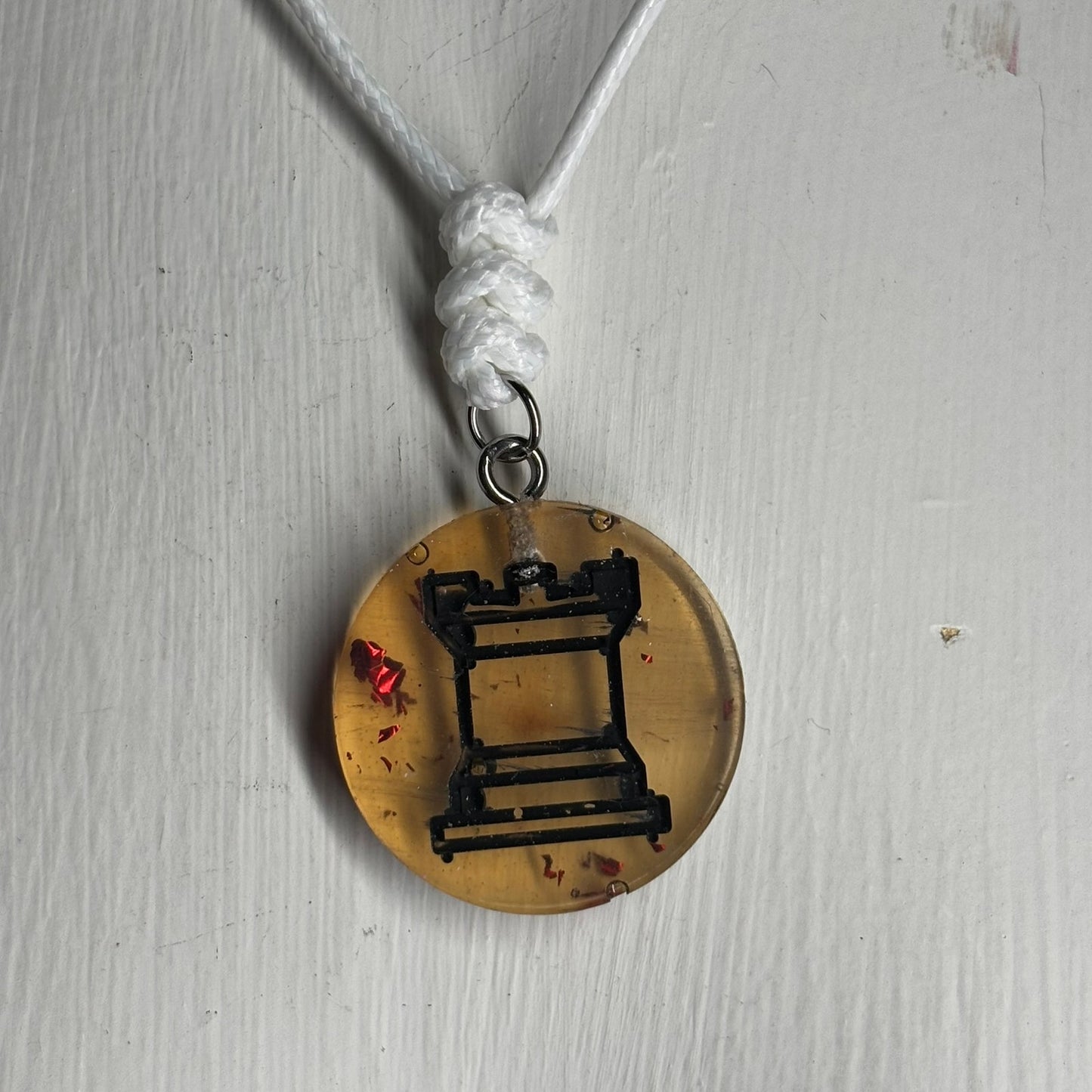 Yellow Amber Rook - Handmade Resin Chess Necklace