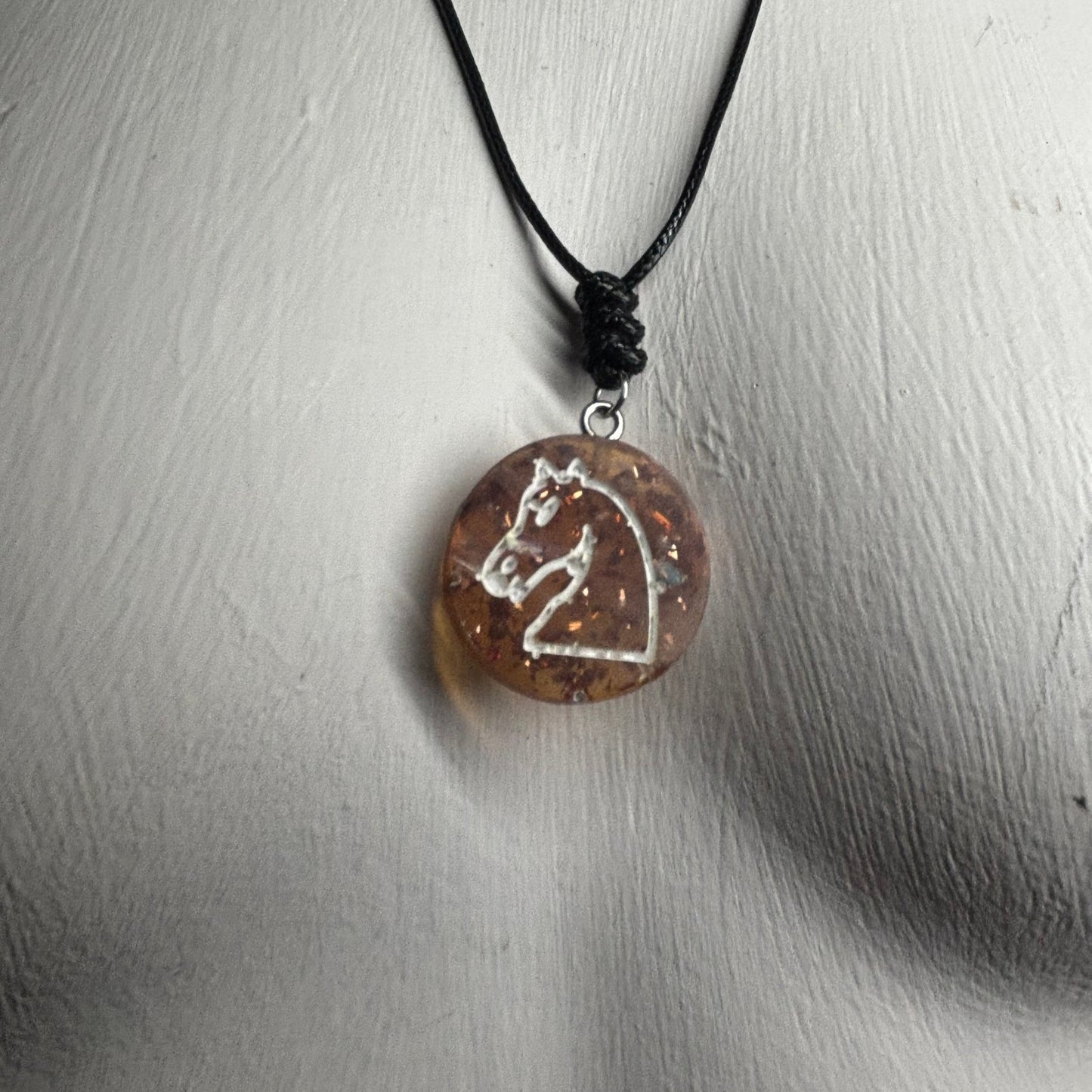 Golden Sparkle Knight - Handmade Resin Chess Necklace