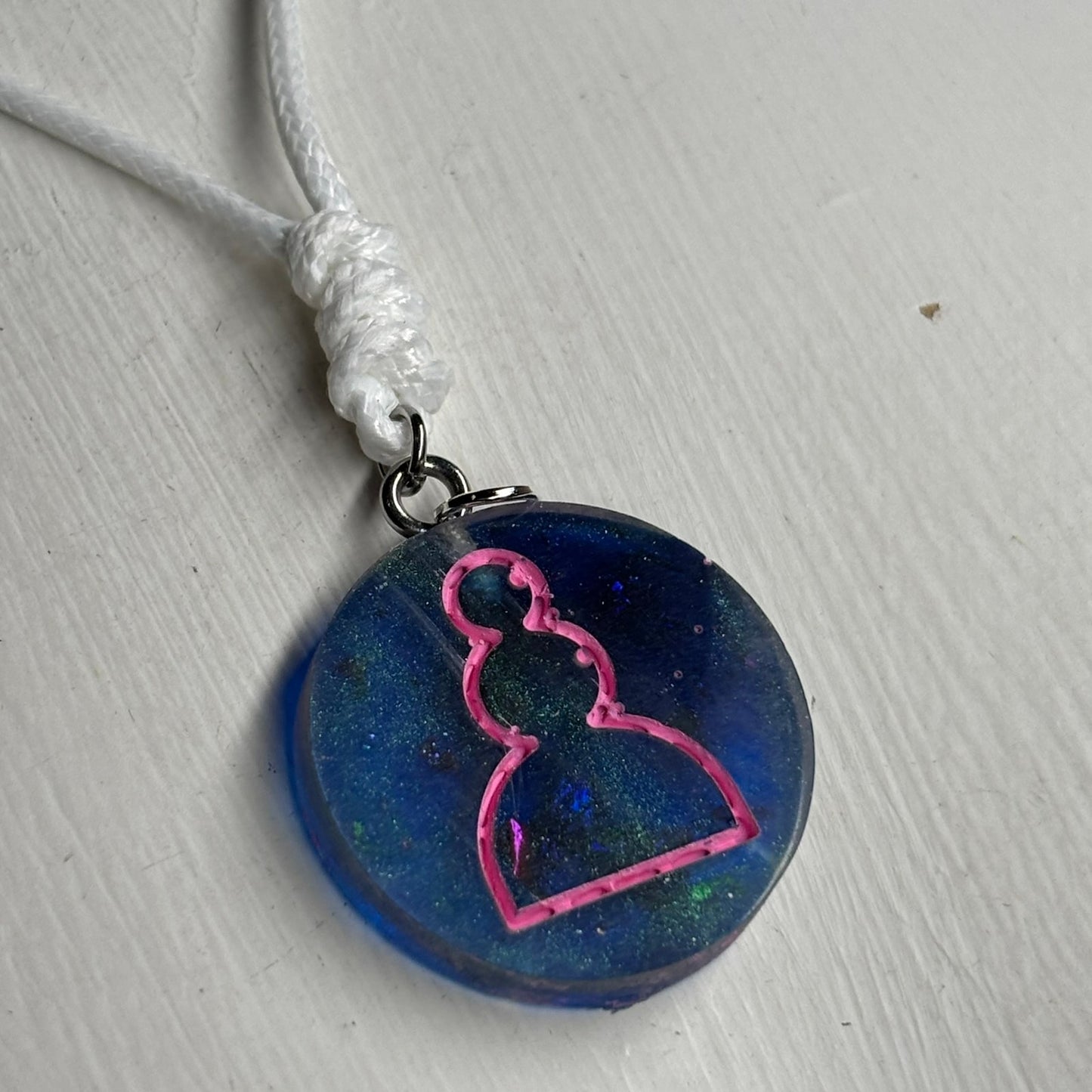 Sea Blue Pink Pawn - Handmade Resin Chess Necklace