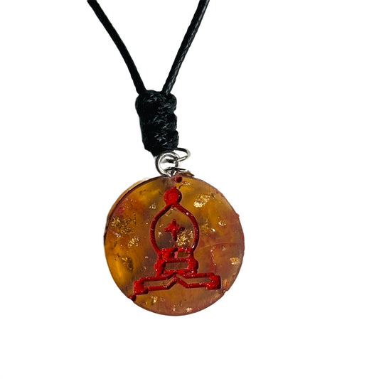 Amber Red Bishop - Handmade Resin Chess Necklace