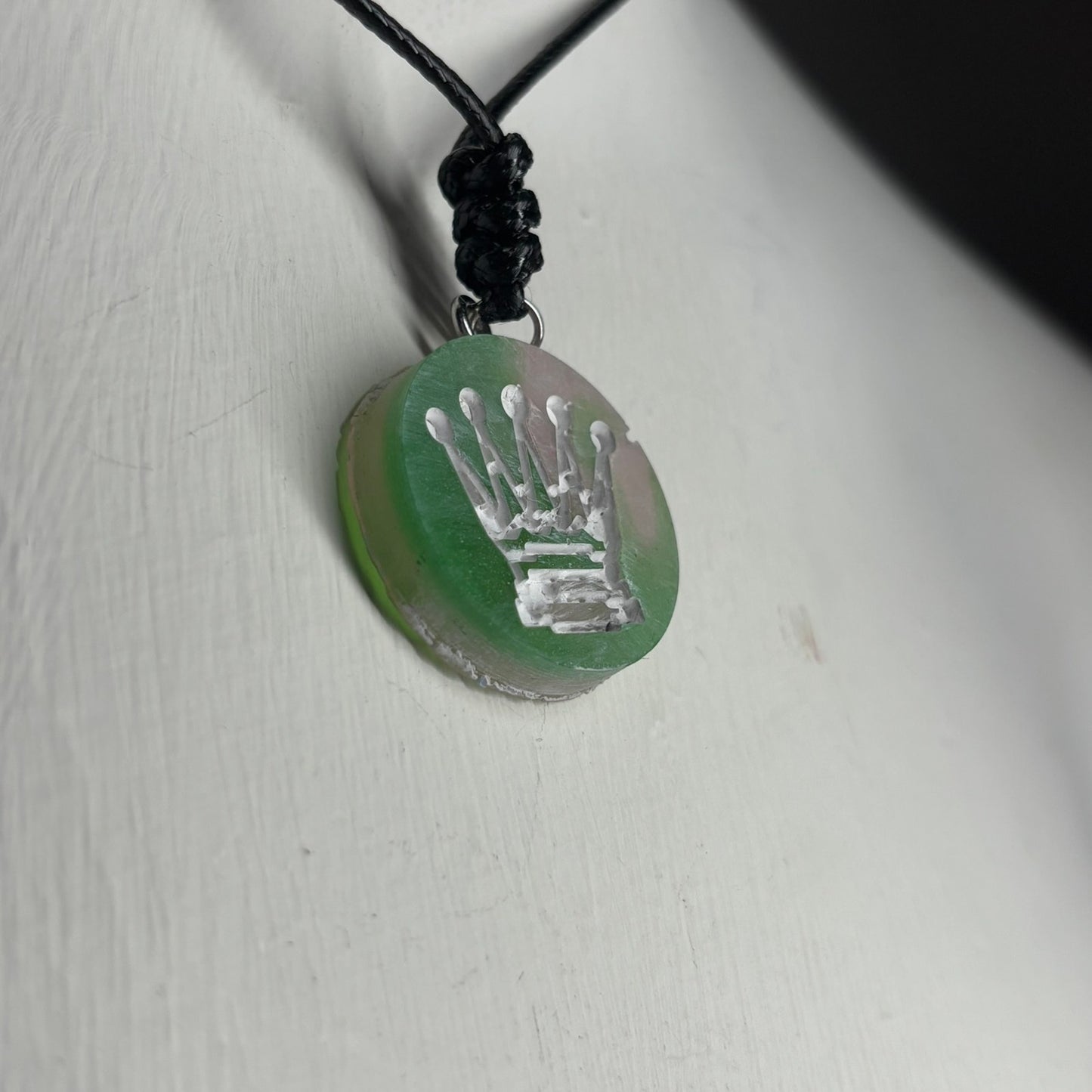 Simple Green Queen - Handmade Resin Chess Necklace