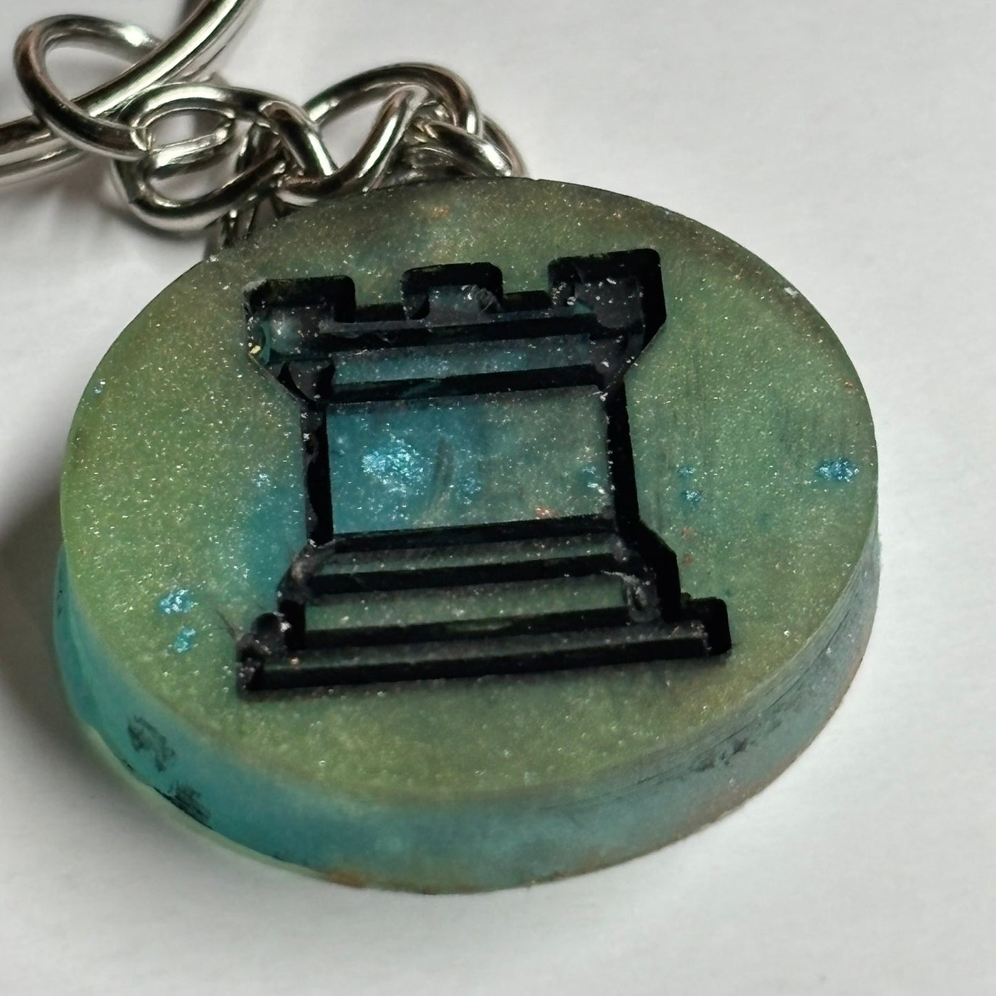 Blue Green Rook - Handmade Resin Keychain - Flat Edition