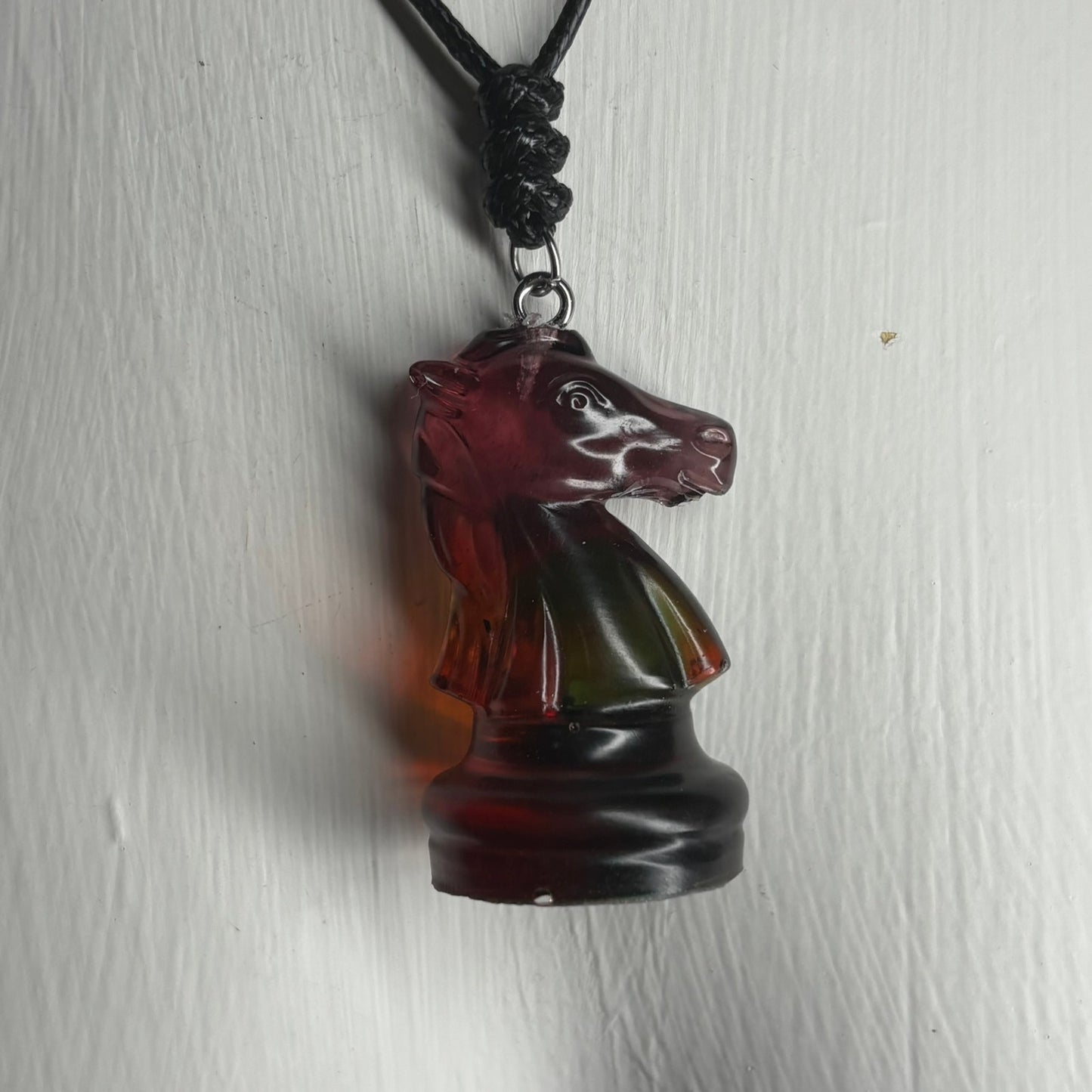 Translucent Dark Knight - Handmade Resin Chess Necklace