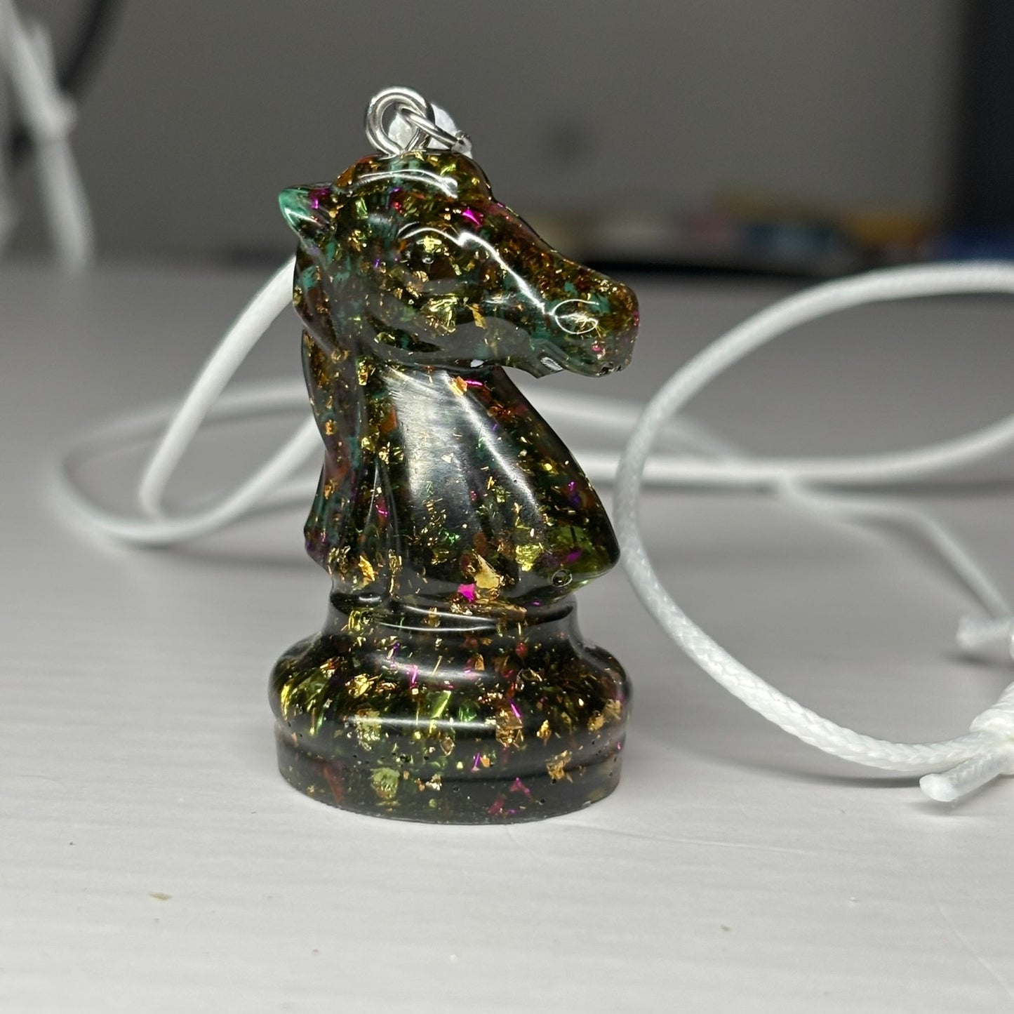 Crystal Dark Forest Knight- Handmade Resin Chess Necklace