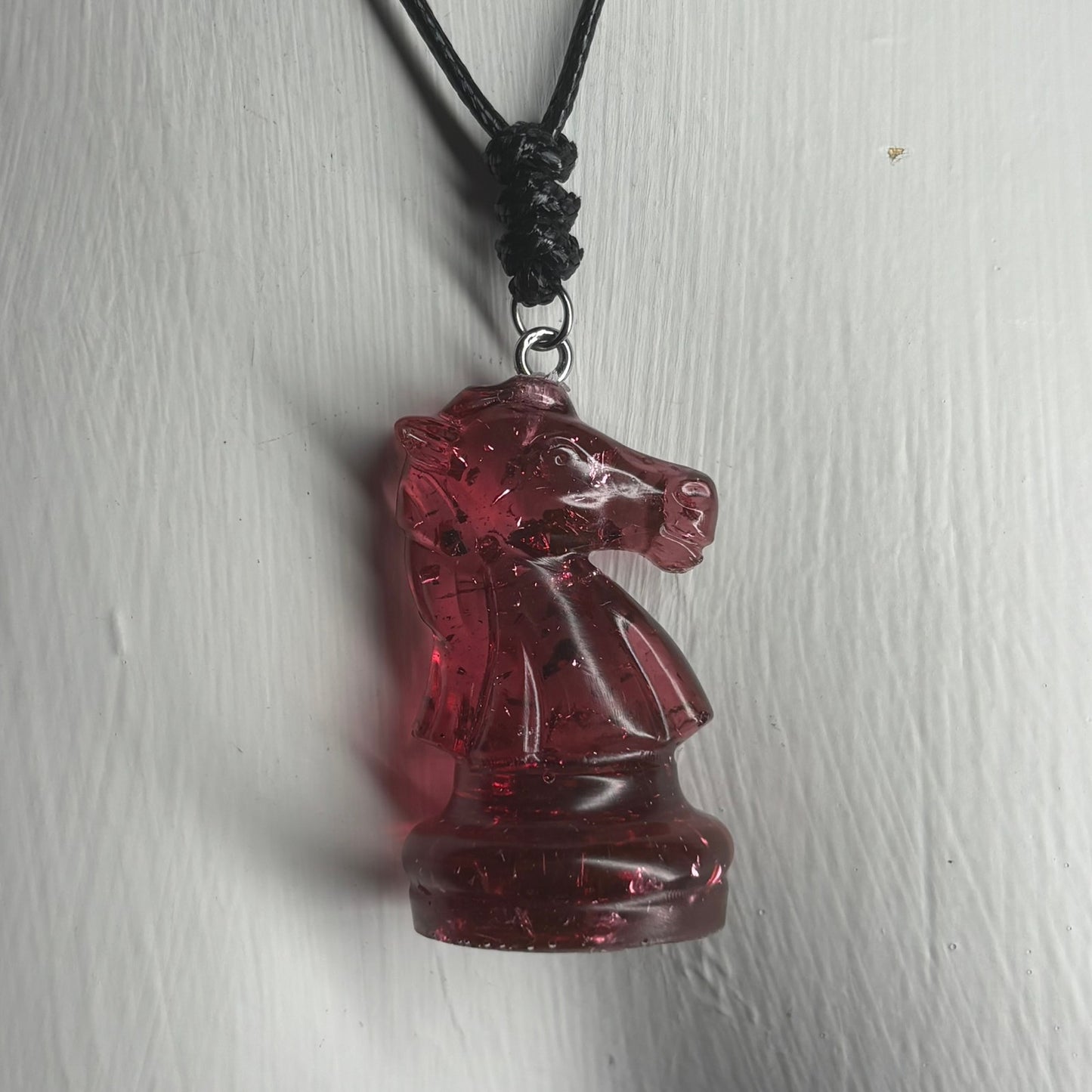 Red Crystal Knight - Handmade Resin Chess Necklace