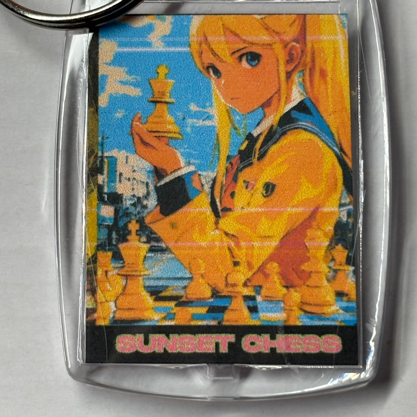 Yellow Anime Girl - Chess  Photo Keychain
