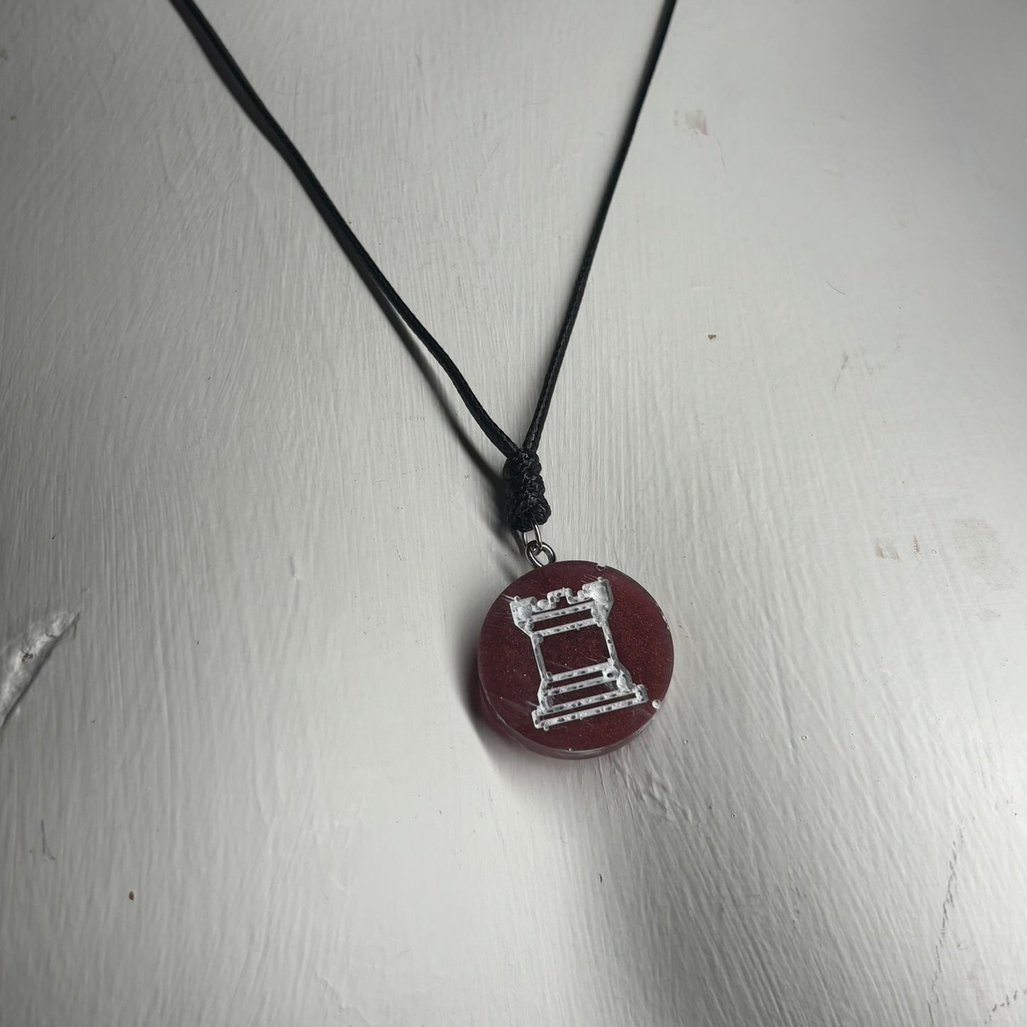 Burgundy Red Rook - Handmade Resin Chess Necklace