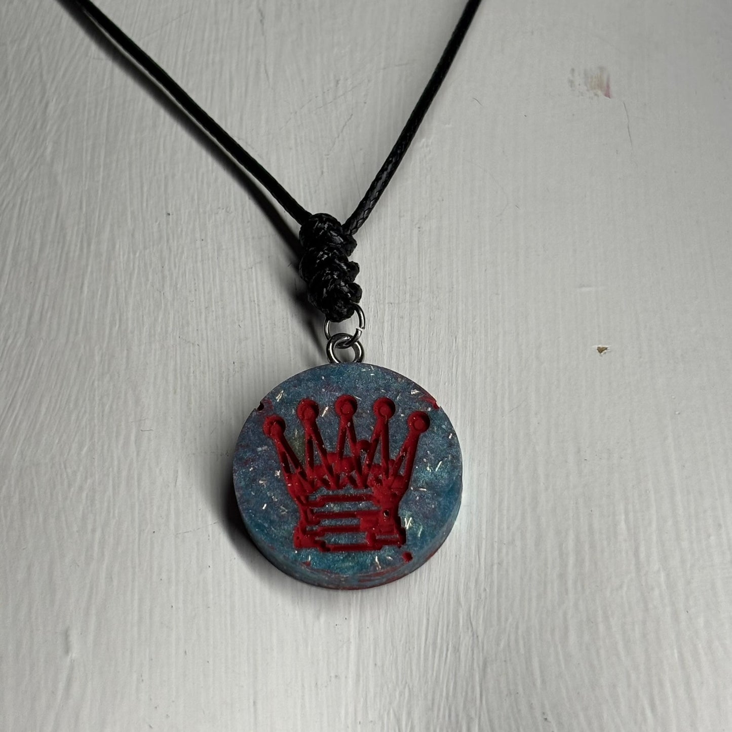 Red Print Queen - Handmade Resin Chess Necklace