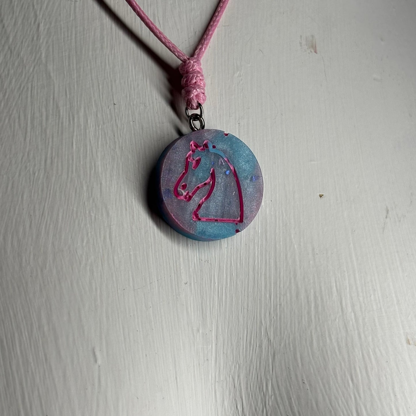 Cotton Candy Pink Knight - Handmade Resin Chess Necklace