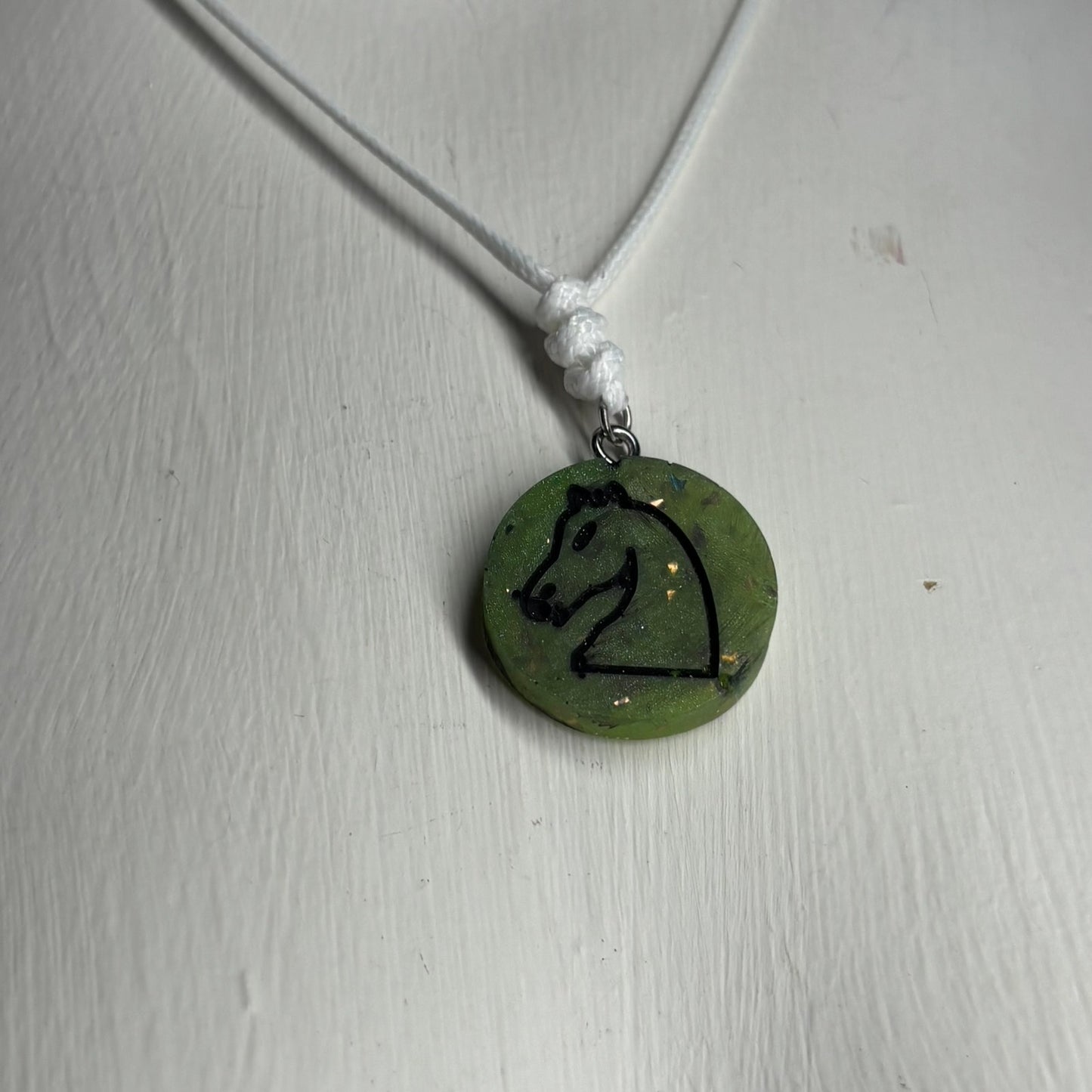 Clean Green Knight - Handmade Resin Chess Necklace