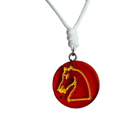 Cherry Red Knight - Handmade Resin Chess Necklace