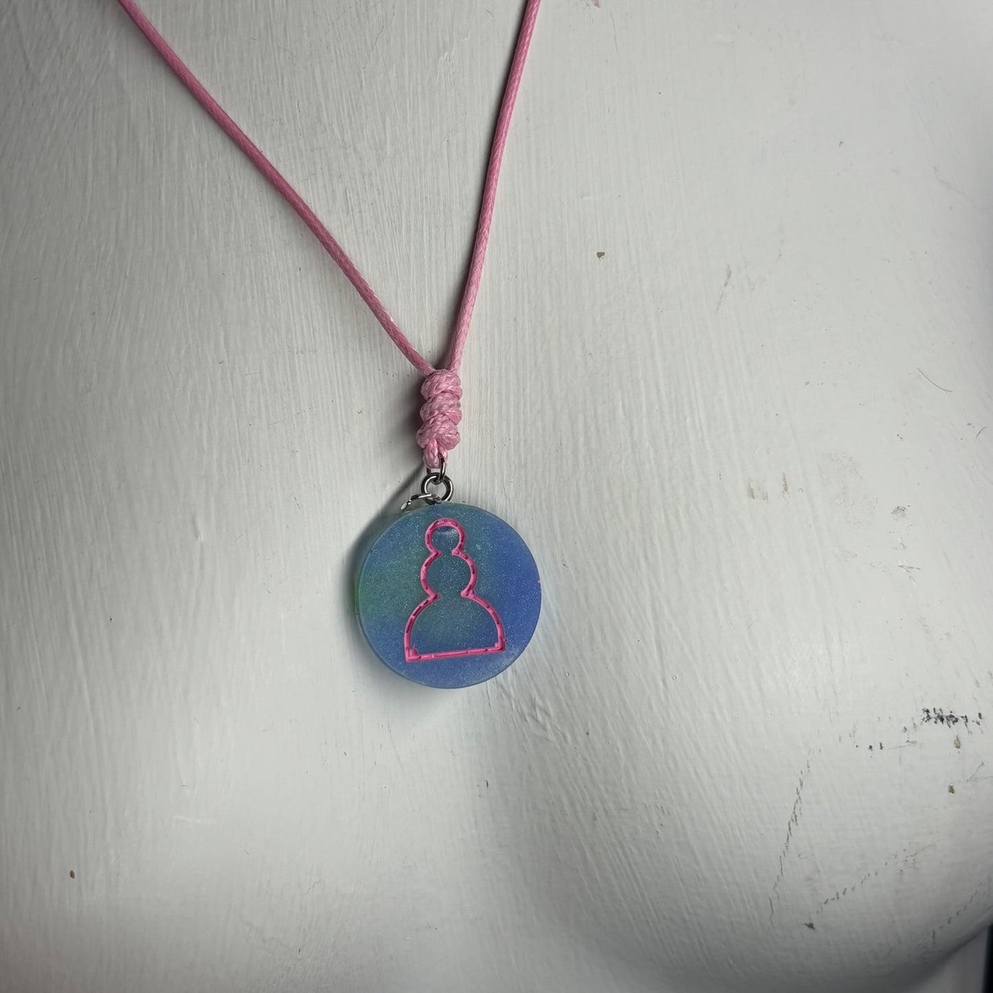 Blue & Pink Pawn - Handmade Resin Chess Necklace