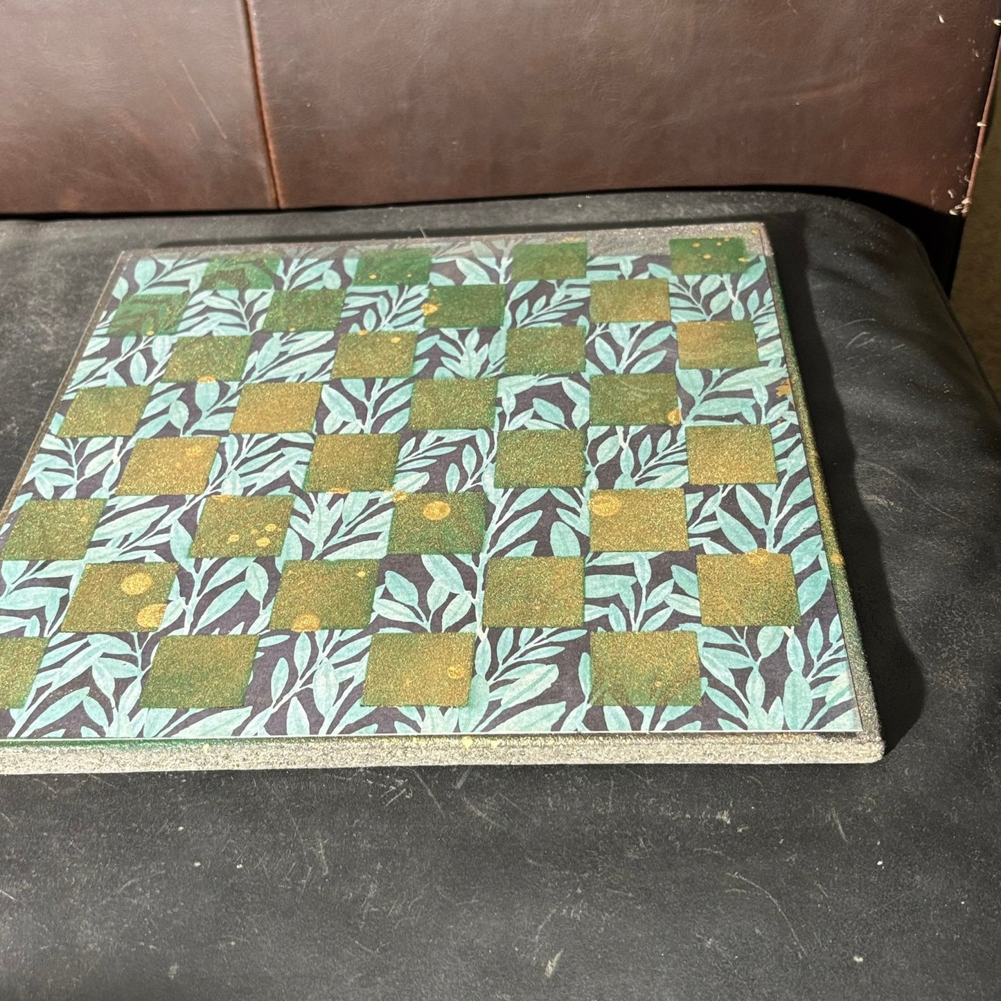 Golden Green Leaves - Scrapbook Chess Board