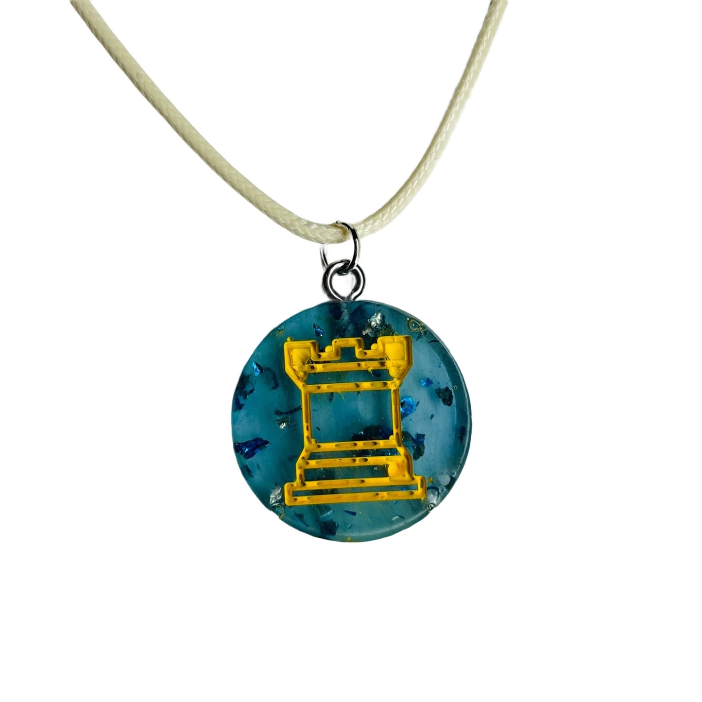 Cool Blue Rook - Handmade Resin Chess Necklace