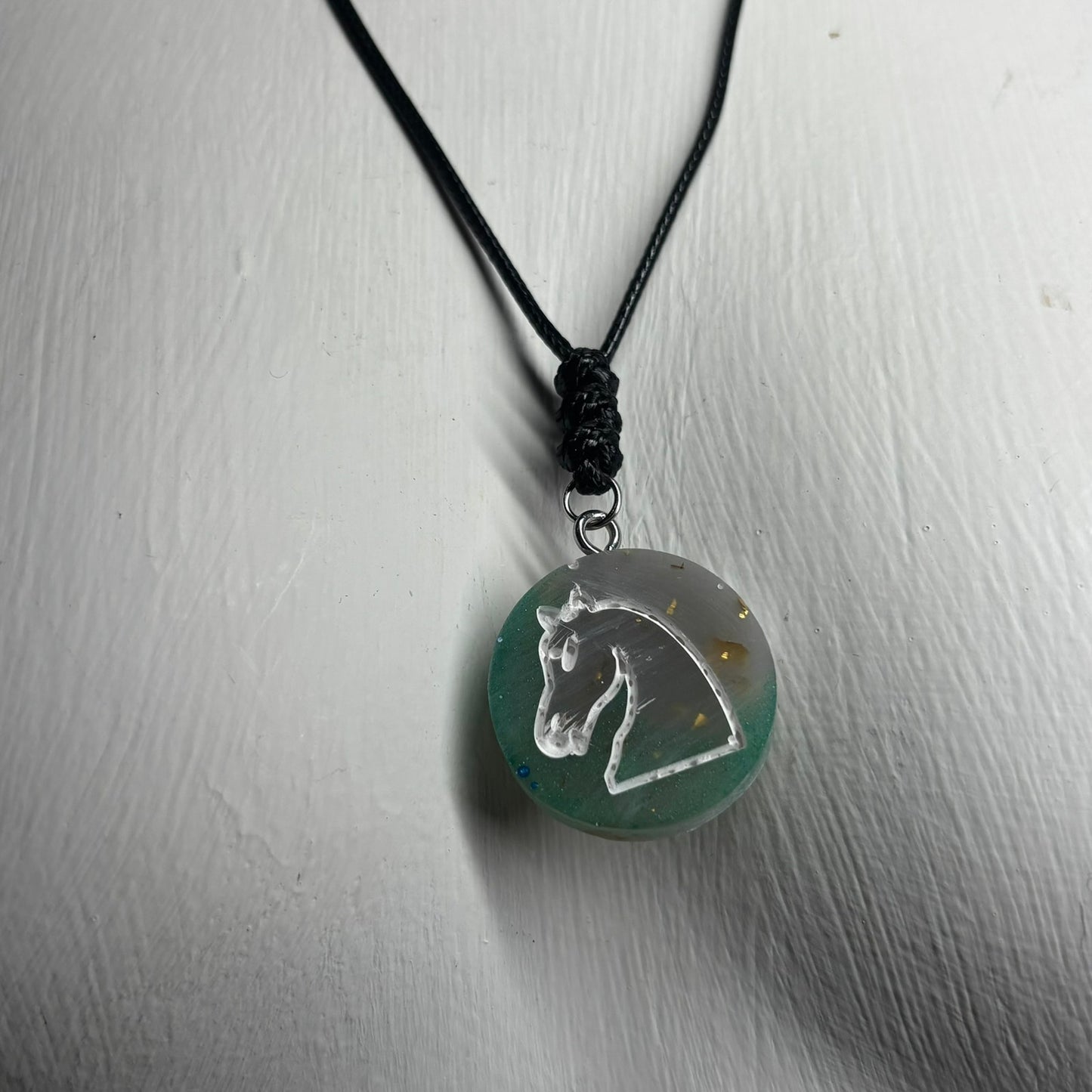 Crystal Green Knight - Handmade Resin Chess Necklace