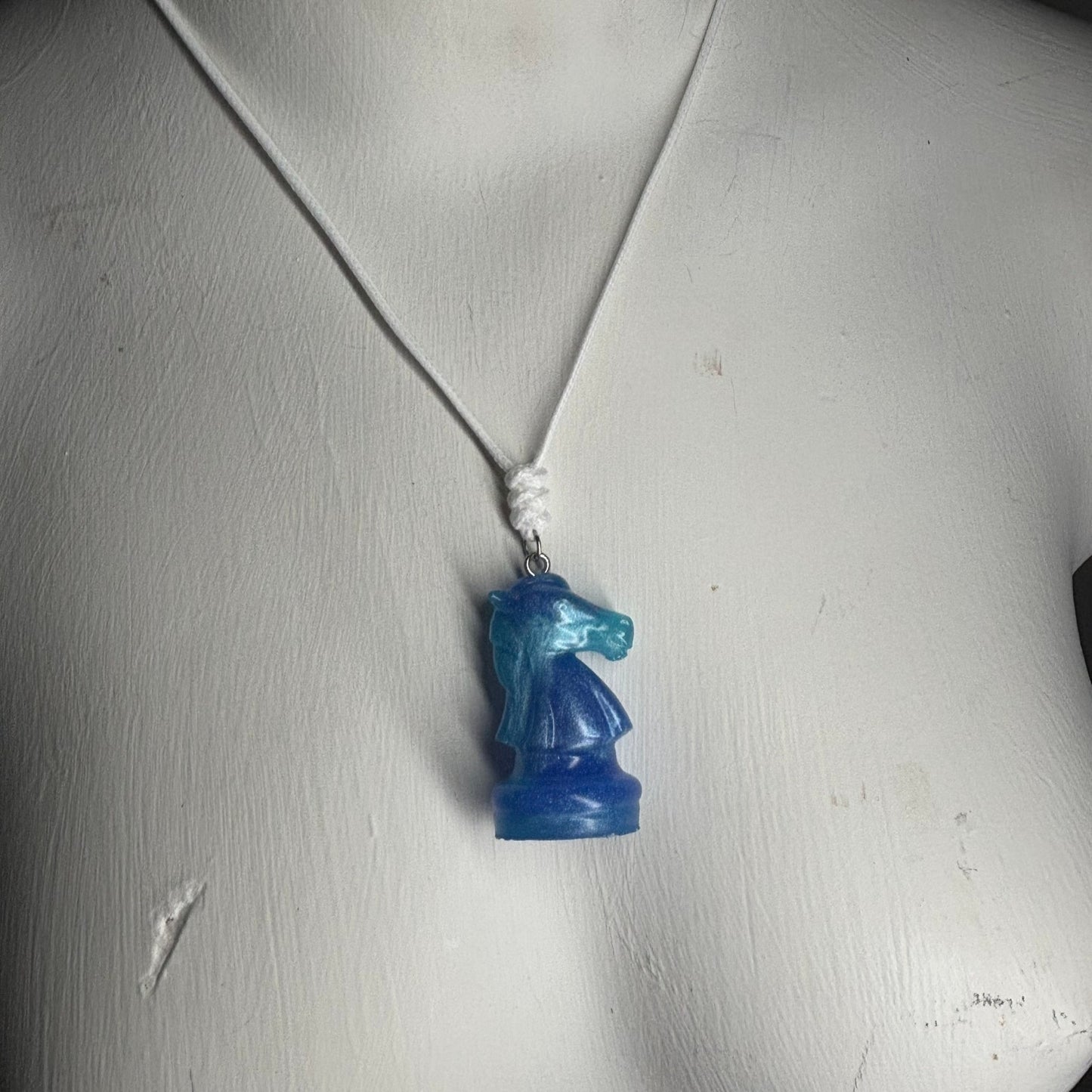 Blue Knight - Handmade Resin Chess Necklace
