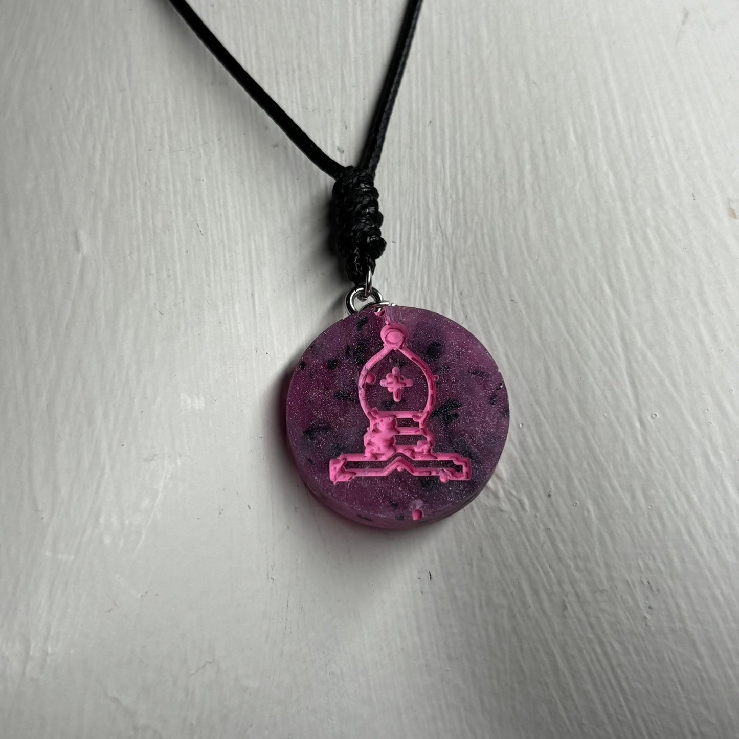 Pink Print Bishop - Handmade Resin Chess Necklace