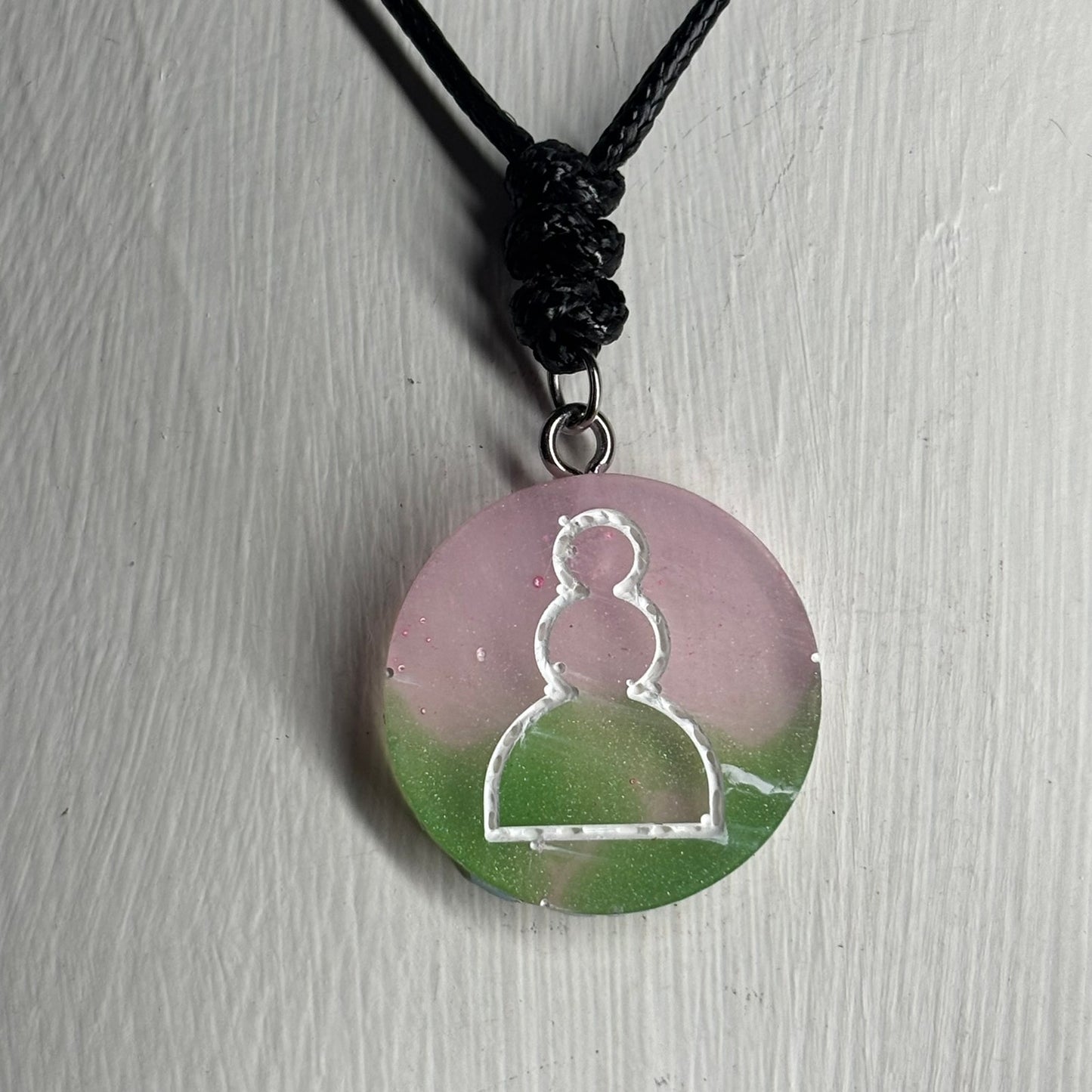 Pink & Green Pawn - Handmade Resin Chess Necklace