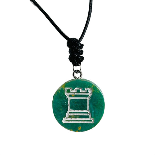 Mint Green Rook - Handmade Resin Chess Necklace - Flat Edition