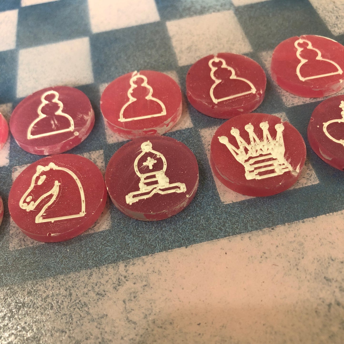 Cloudy Blue Pink - Painted Chess Set