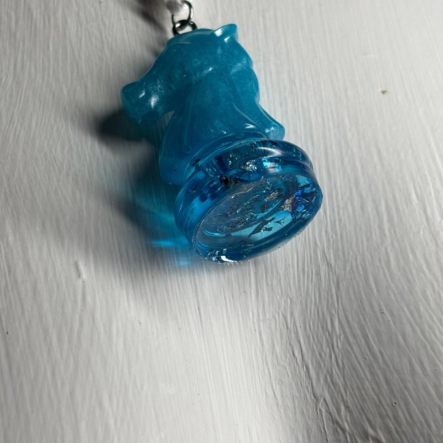 Crystal Ice Blue Knight - Handmade Resin Chess Necklace