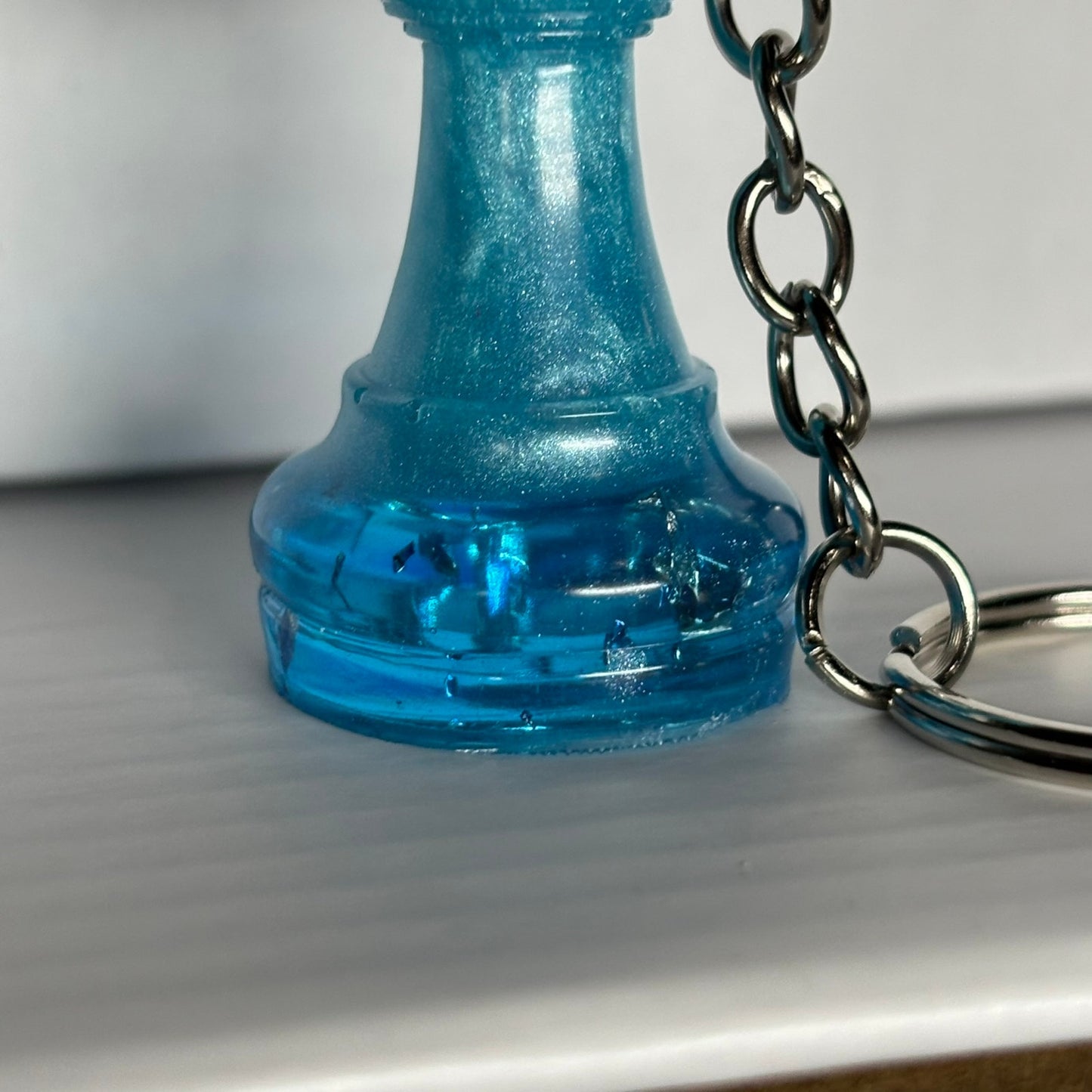 Blue Ice Rook Handmade Resin Keychain - One of a Kind Design