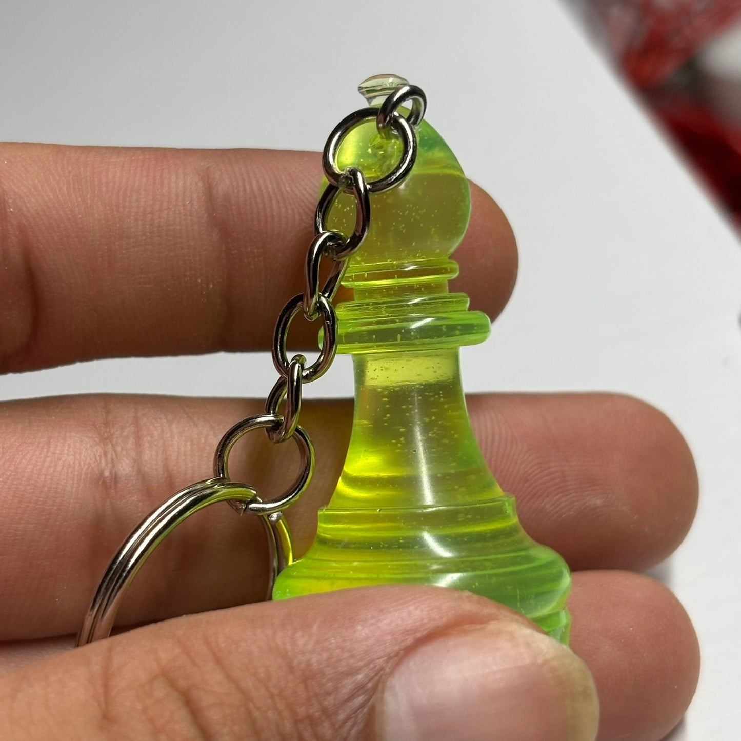Lime Green Translucent Bishop - Handmade Resin Keychain