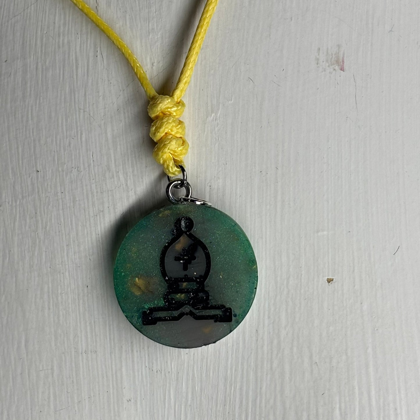 Forest Green Bishop - Handmade Resin Chess Necklace
