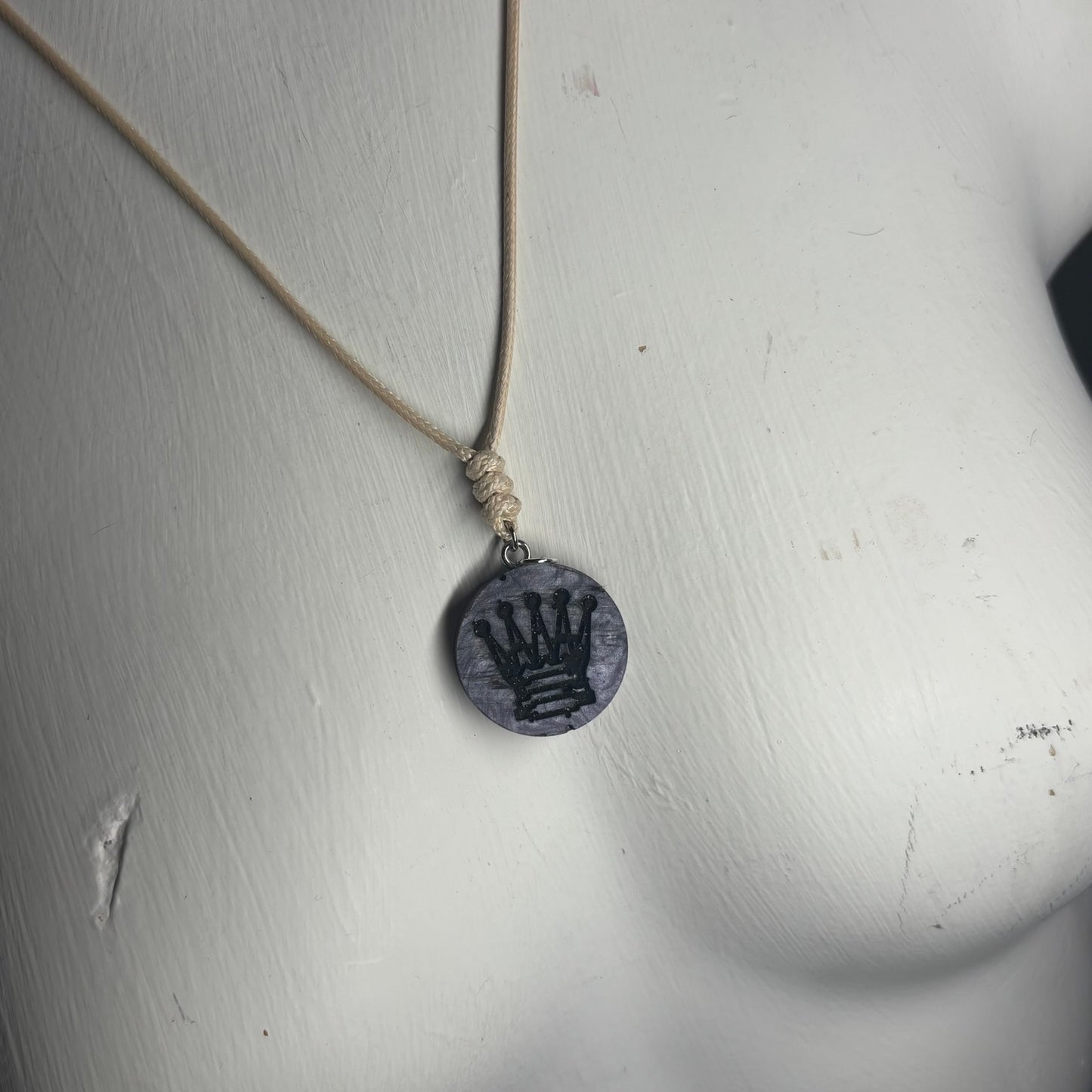 Cream Dark Purple Queen - Handmade Resin Chess Necklace