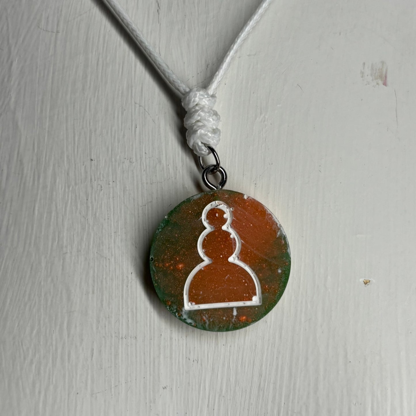 Orange/Green Pawn - Handmade Resin Chess Necklace