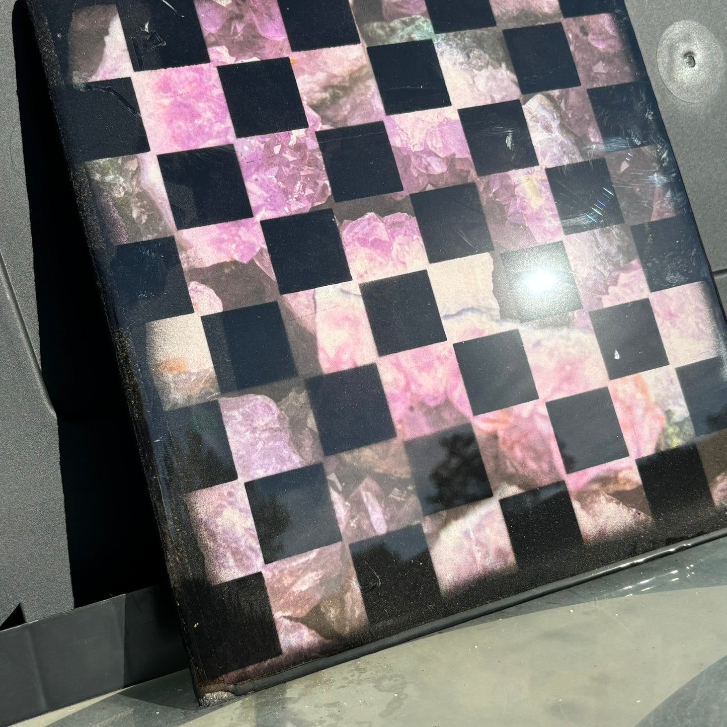 Pink Crystals - Resin Coated Chess Board