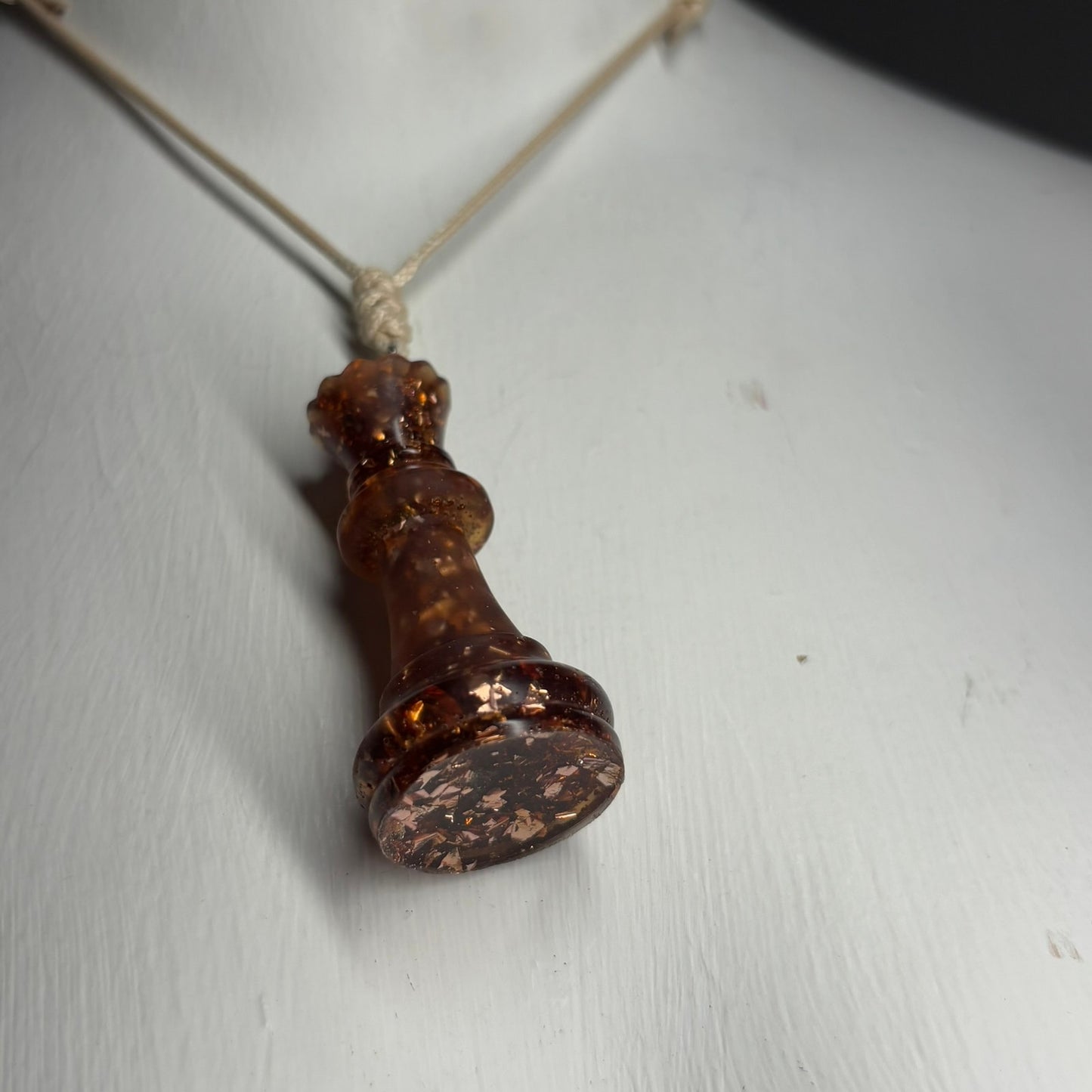 Dark Amber Queen - Handmade Resin Chess Necklace
