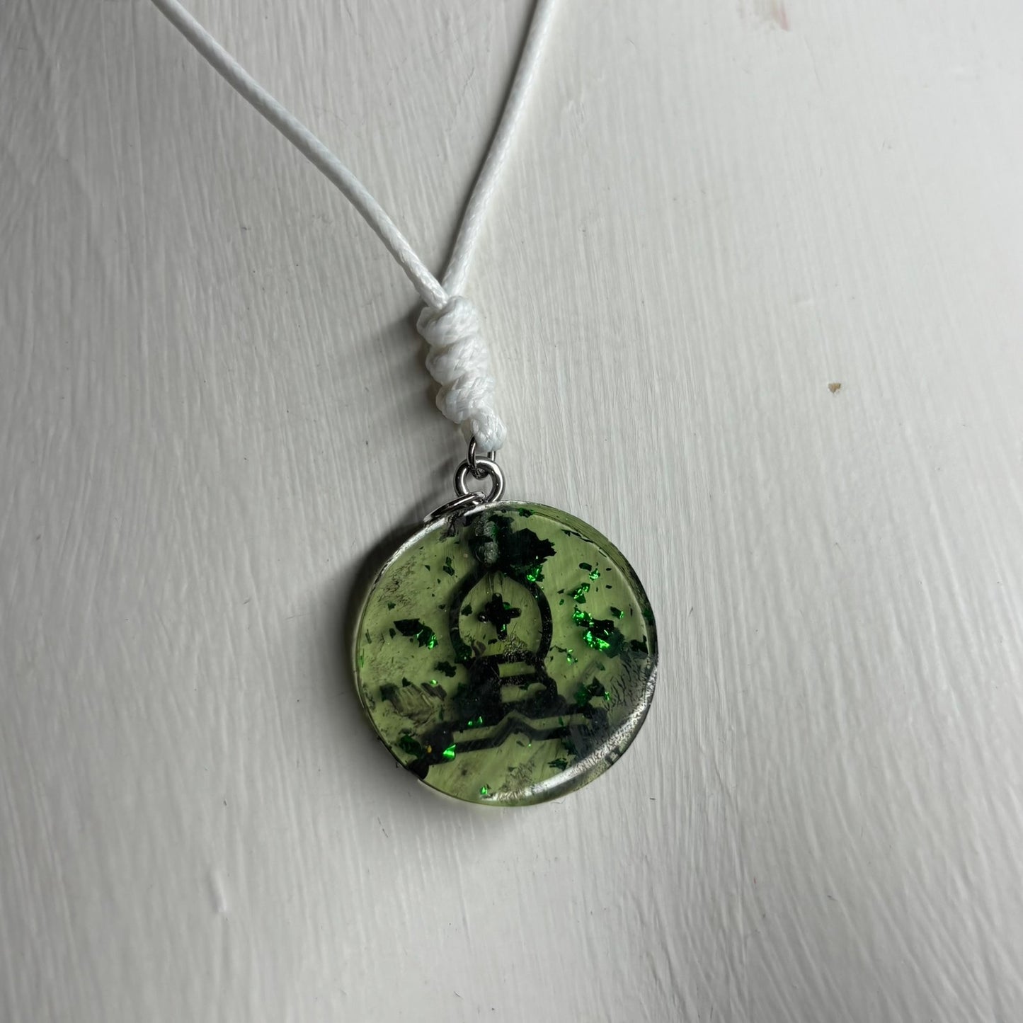Green Crystal Bishop - Handmade Resin Chess Necklace