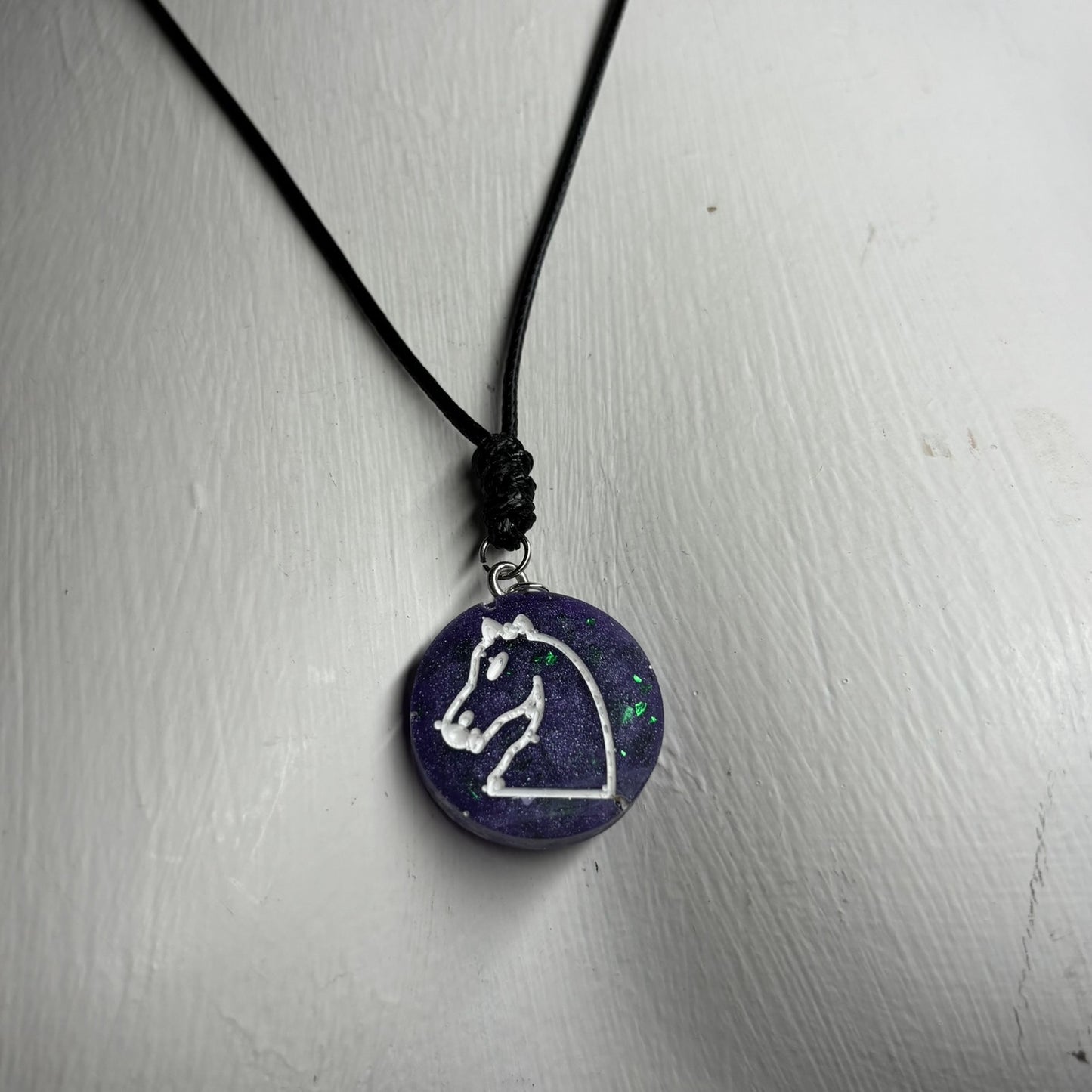 Purple Crystal Knight - Handmade Resin Chess Necklace