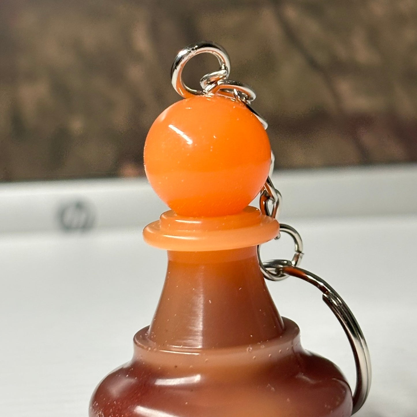 Orange Rising Pawn - Handmade Resin Keychain - Large Edition