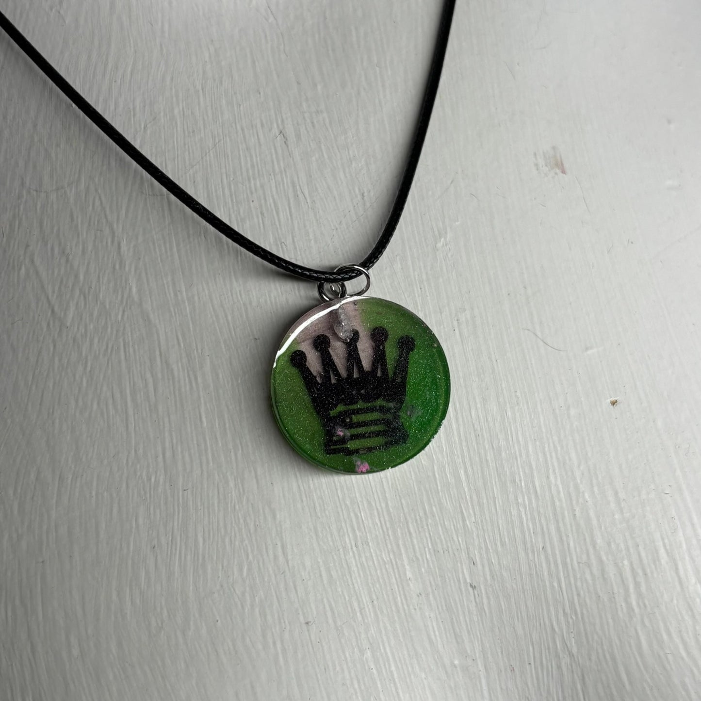 Smooth Green Queen - Handmade Resin Chess Necklace