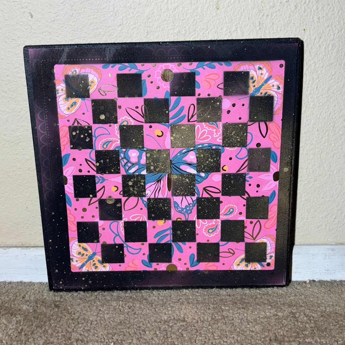 Pink Butterfly- Scrapbook Chess Board