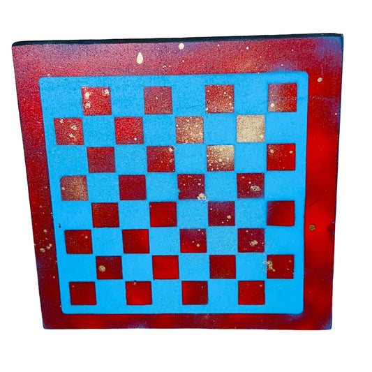 Blue & Red Sprinkled Gold - Painted Chess Board