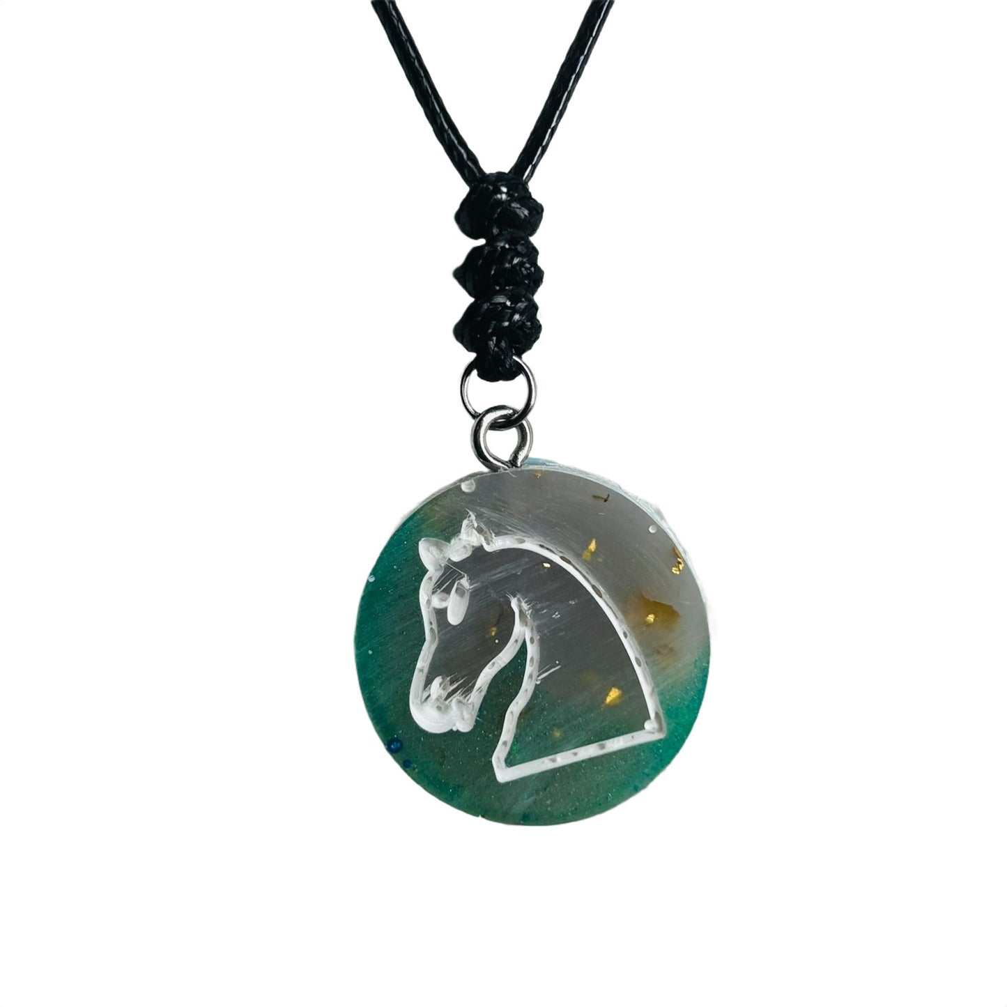 Crystal Green Knight - Handmade Resin Chess Necklace